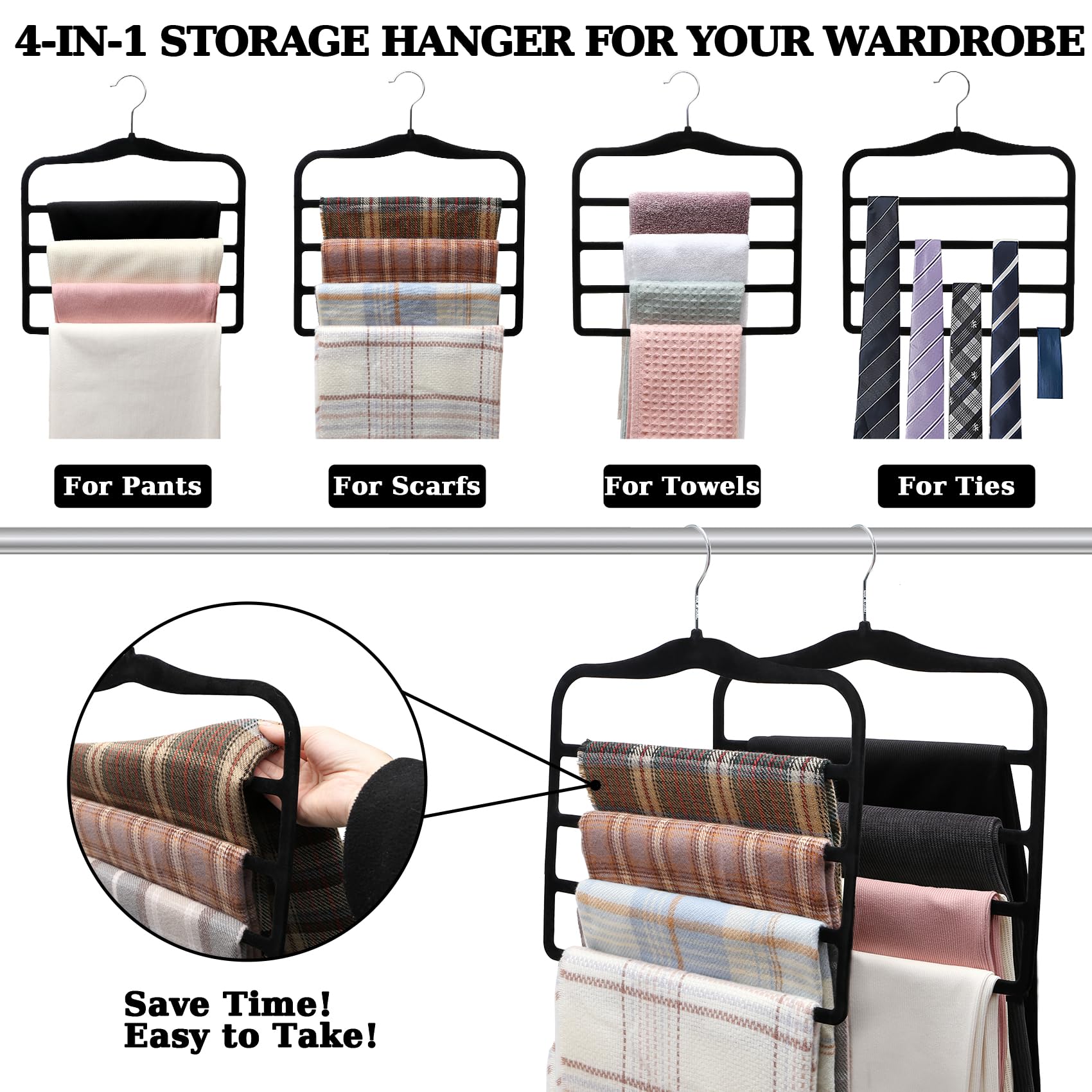 Schrank-Organizer und Aufbewahrung, 2 Stück, Hosenbügel, platzsparendes Schrank-Organizer-System, Al-Legierung, Schrank-Organisation und Aufbewahrung, für Jeans, Hosen, Schals, Kleiderbügel für