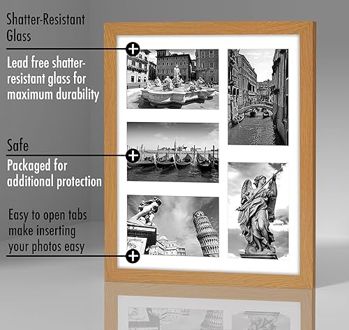 Miniatura 8 de Americanflat Marco de fotos de collage de 11 x 14 in en roble con cinco pantallas de fotos de 4 x 6 in, formato horizontal y vertical de cristal