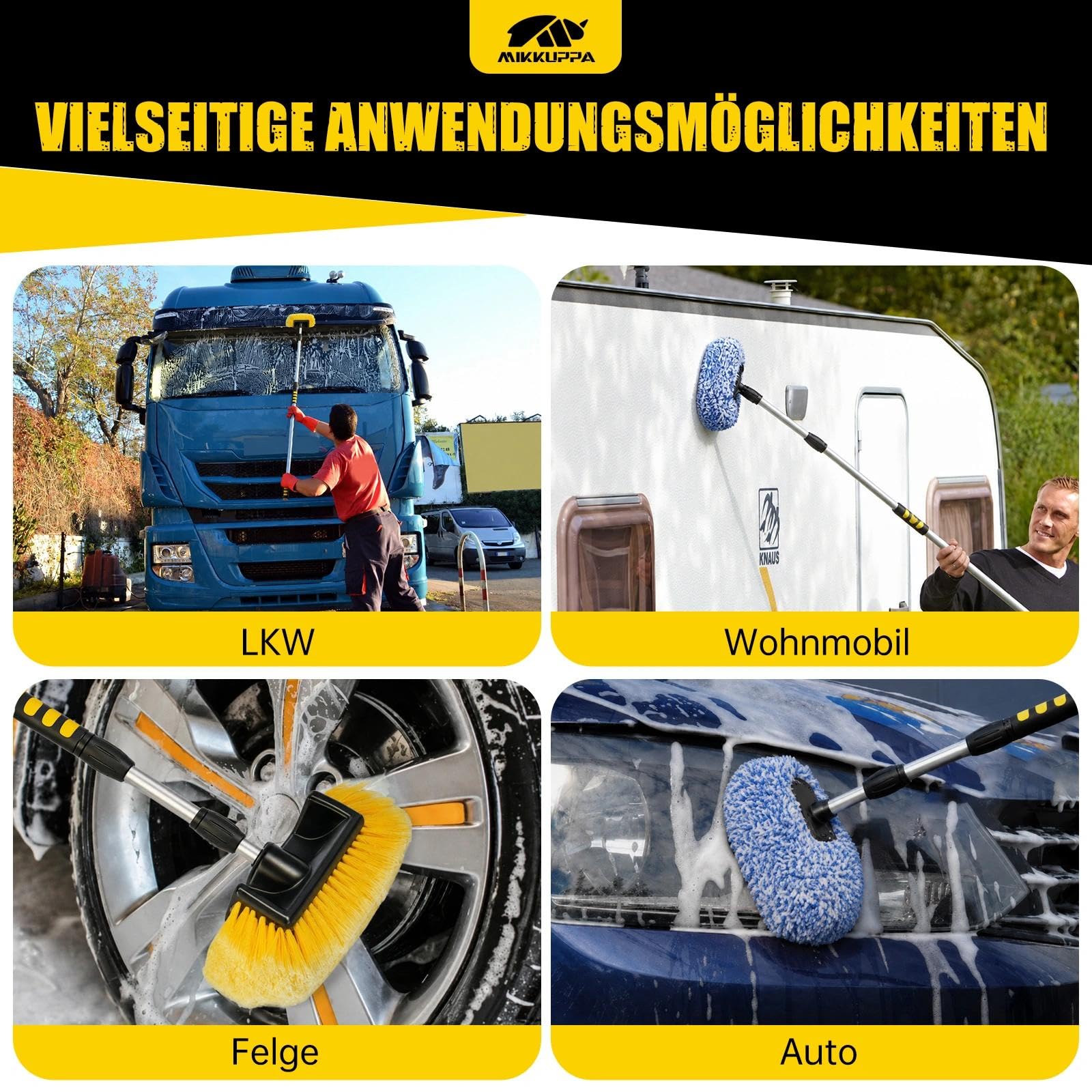 MIKKUPPA Teleskop Autowaschbürste mit Premium Brush Cover für gründliche Reinigung