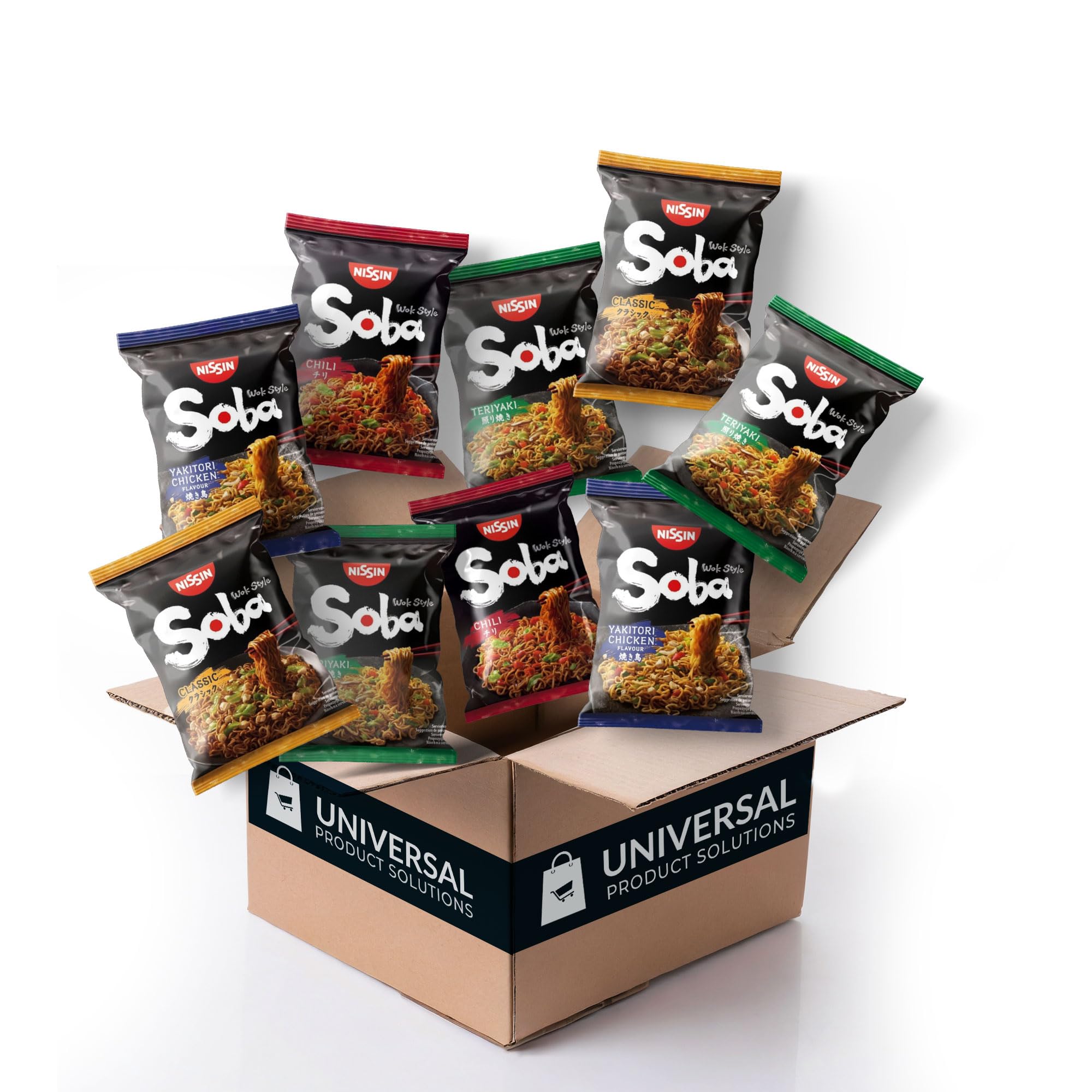 universal product solutions Nissin-Noodles Soba Custom Case - Choose from 4 Flavours / 8 Bags of Nissin Noodles. 2 of Each Choice.