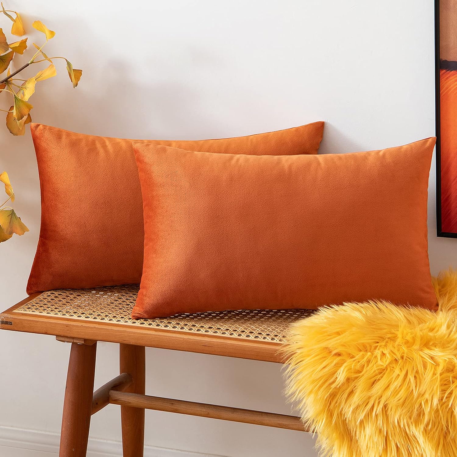 ANRODUO Pack of 2 Velvet Throw Pillow Covers Cushion Case Soft Decorative Solid Rectangle Cozy Modern Home Decorations Pillowcase for Sofa Couch Bed Chair 12 x 20 Inch 30 x 50 cm Orange