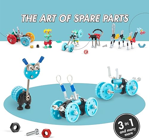 Miniatura 7 de The Off Bits Juegos de construcción de juguetes kit de modelo de vehículo GearBit para niños de 6 años, mini juguetes STEM con tuercas y pernos,