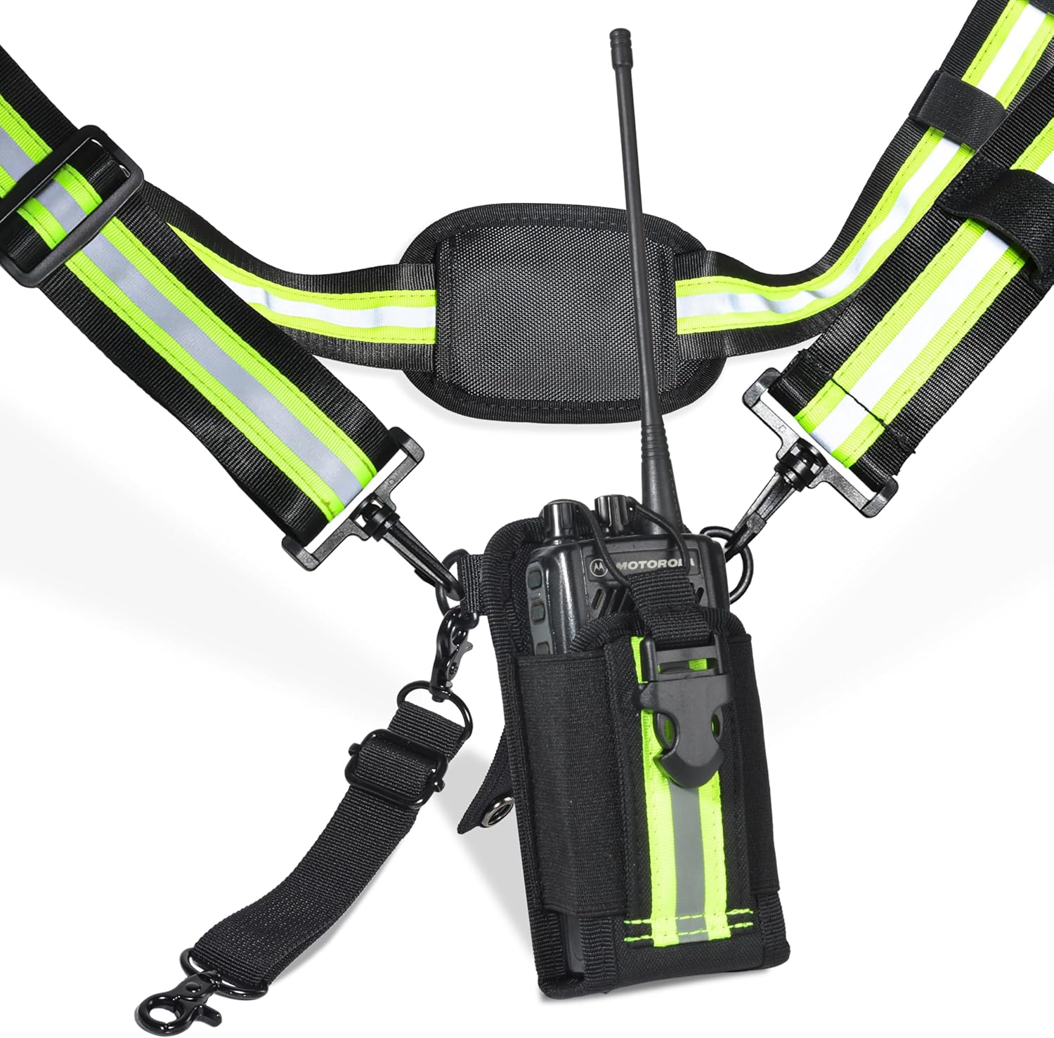 HYS Molle Nylon Elastic Pouch Case, Adjustable Reflective Shoulder Strap with Shoulder Speaker Mic Holder, Anti-Sway Strap, Hands-Free Two Way Radio Case