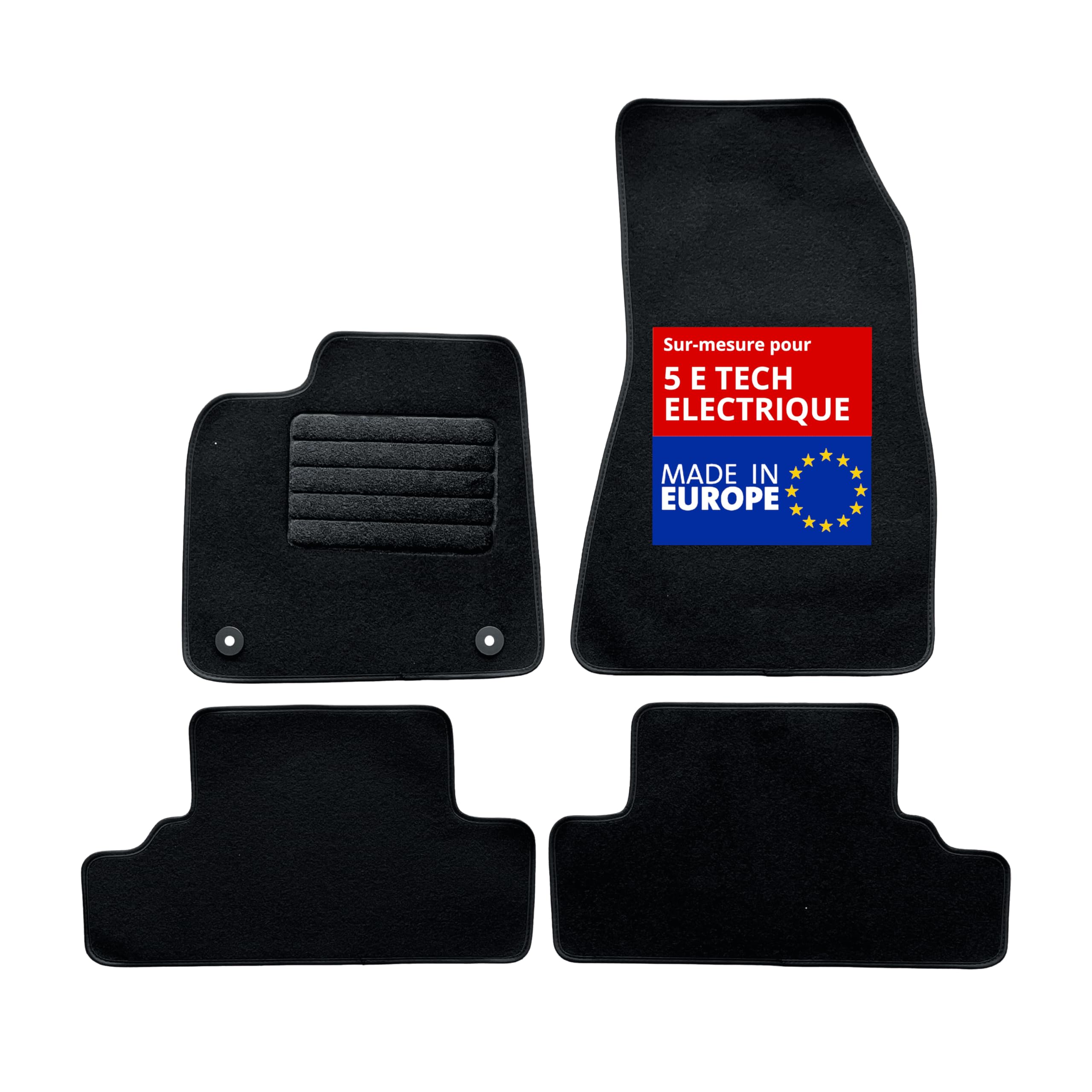 DBS - Tapis de Sol Voiture - sur Mesure - Adapté à Votre Renault 5 E Tech Electrique (dès 01/2024) - Antidérapant : Clips de Fixation et Autogrip - 4 pièces - Moquette