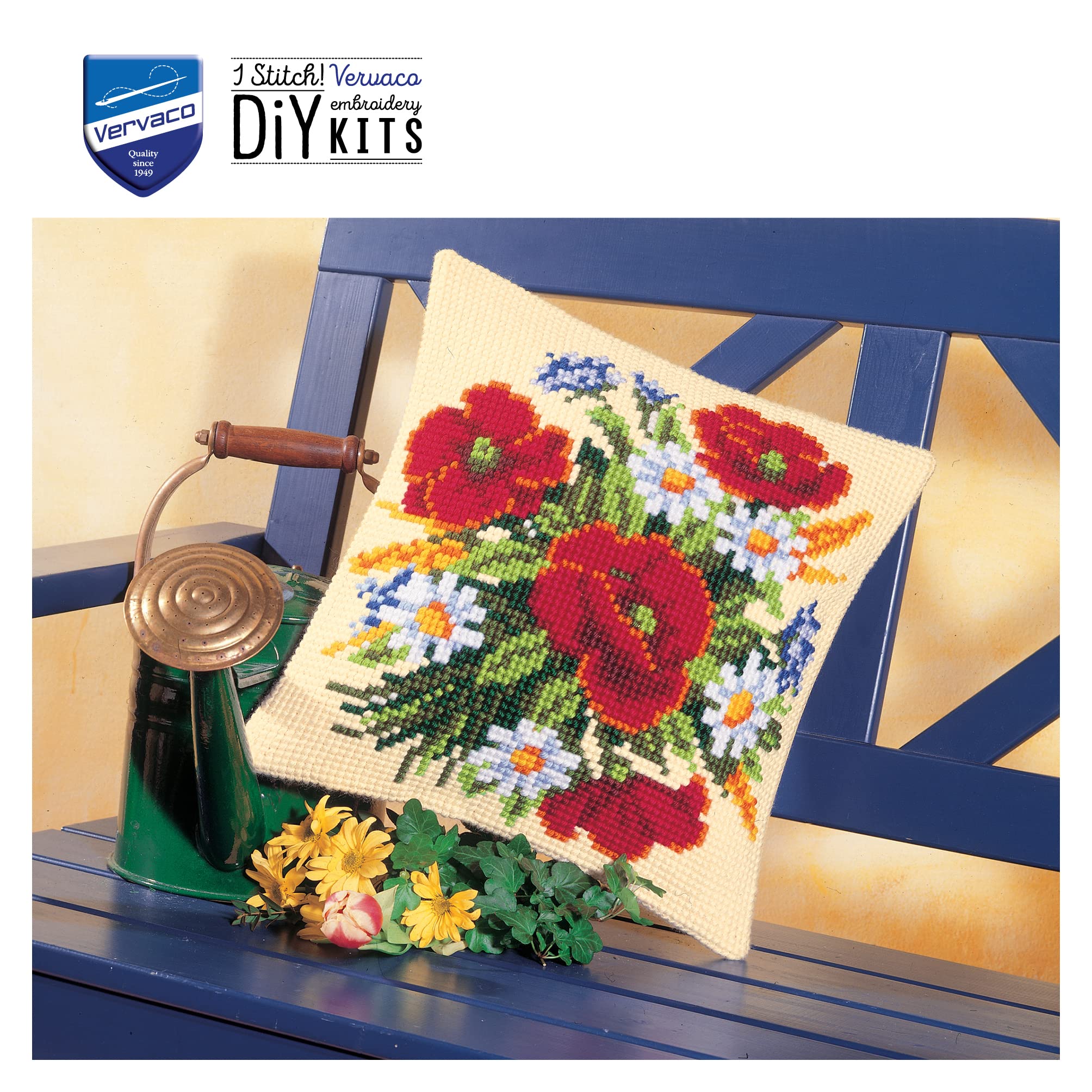 VERVACO Kit Cuscino Punto Croce FIORI Set Ricamo Principianti Cuscini Gobelin Decorativi ca. 40 x 40 cm Accessori Per Lavoretti Creativi DIY Casa Decor Hobby Adulti Cross Stitch