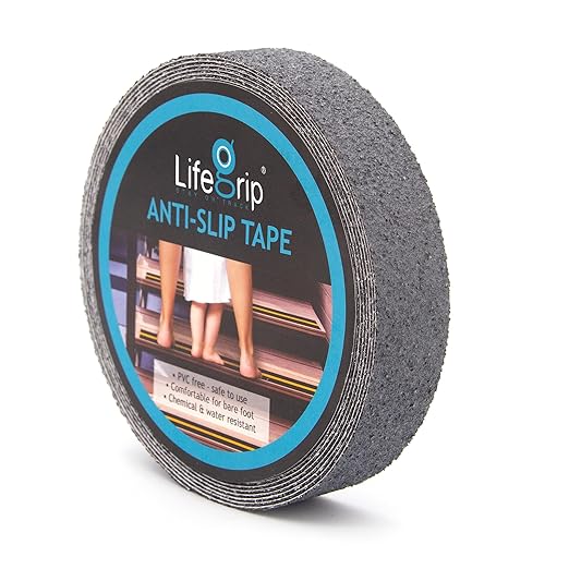 LifeGrip Rubber Anti Slip Grip Tape for Swimming Pool, Indoor/Outdoor Waterproof, Textured Rubber Surface, Non Slip Safety Tape for Barefoot Comfort, Tubs, Boats, Stairs, Bathroom, Grey (1" x 30')