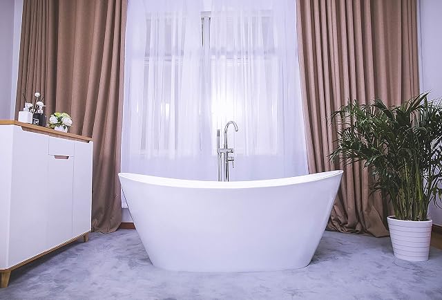 Empava 67 inch Modern Freestanding Bathtub Soaking SPA Tub White Acrylic Stand Alone Bathtubs FTX1518