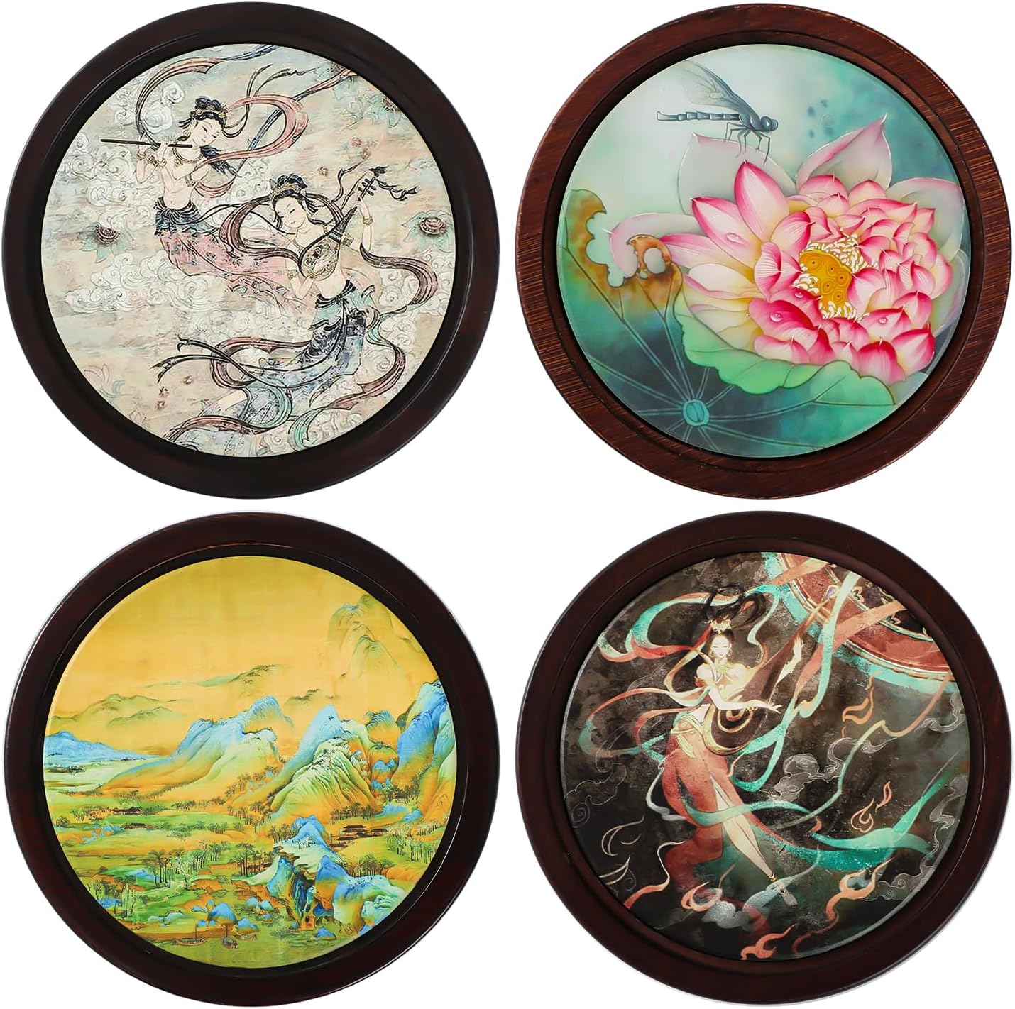 Drink Coasters for Coffee Table Decor, Unique Vintage Pattern, Set of 4, Highly Absorbent, Furniture Protection Drink Coasters, Heat-Resistant, Table, Desk, Kitchen, Office, Bar, Premium Bamboo Base