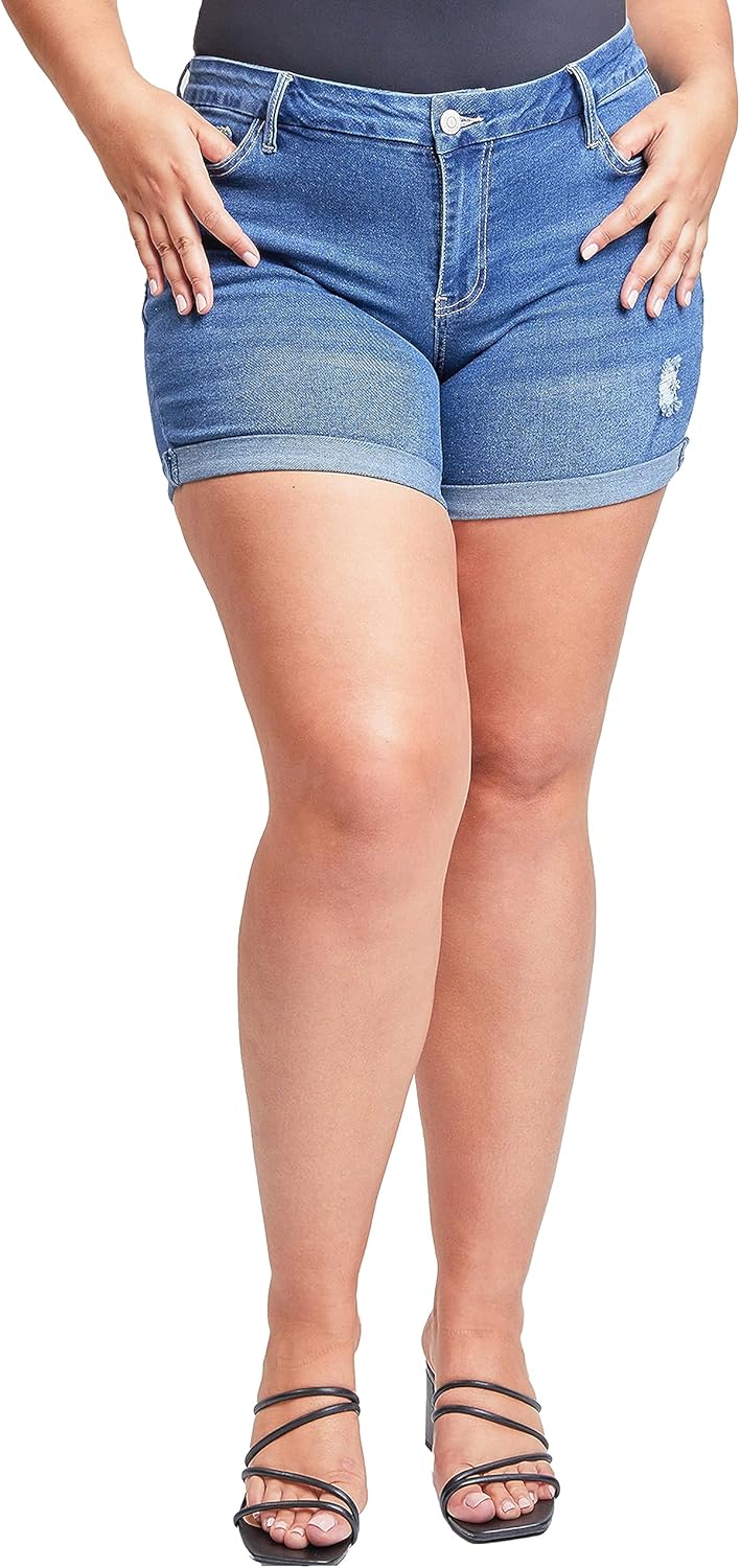 YMI Women’s Plus Size Curvy Fit Ultra High Rise Cuffed Shorts