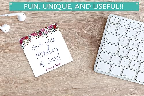 Miniatura 4 de Notas adhesivas personalizadasTexto personalizado de 3 x 3 pulgadas con diseño de flores rojas y rosadas  50 notas adhesivas por bloc, notas