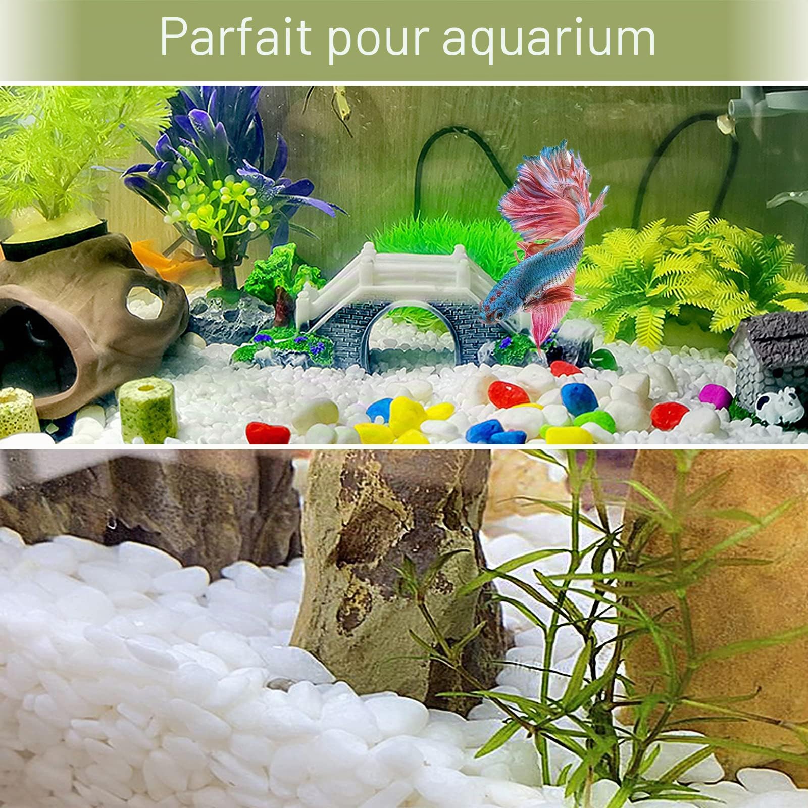 Gravier Galets Pierres Petits Cailloux de Marbre Blanc Naturels Cailloux Décoratifs Blancs pour Aquarium Décorations de Jardin Pots de Fleurs et Plantes Vase, 500g
