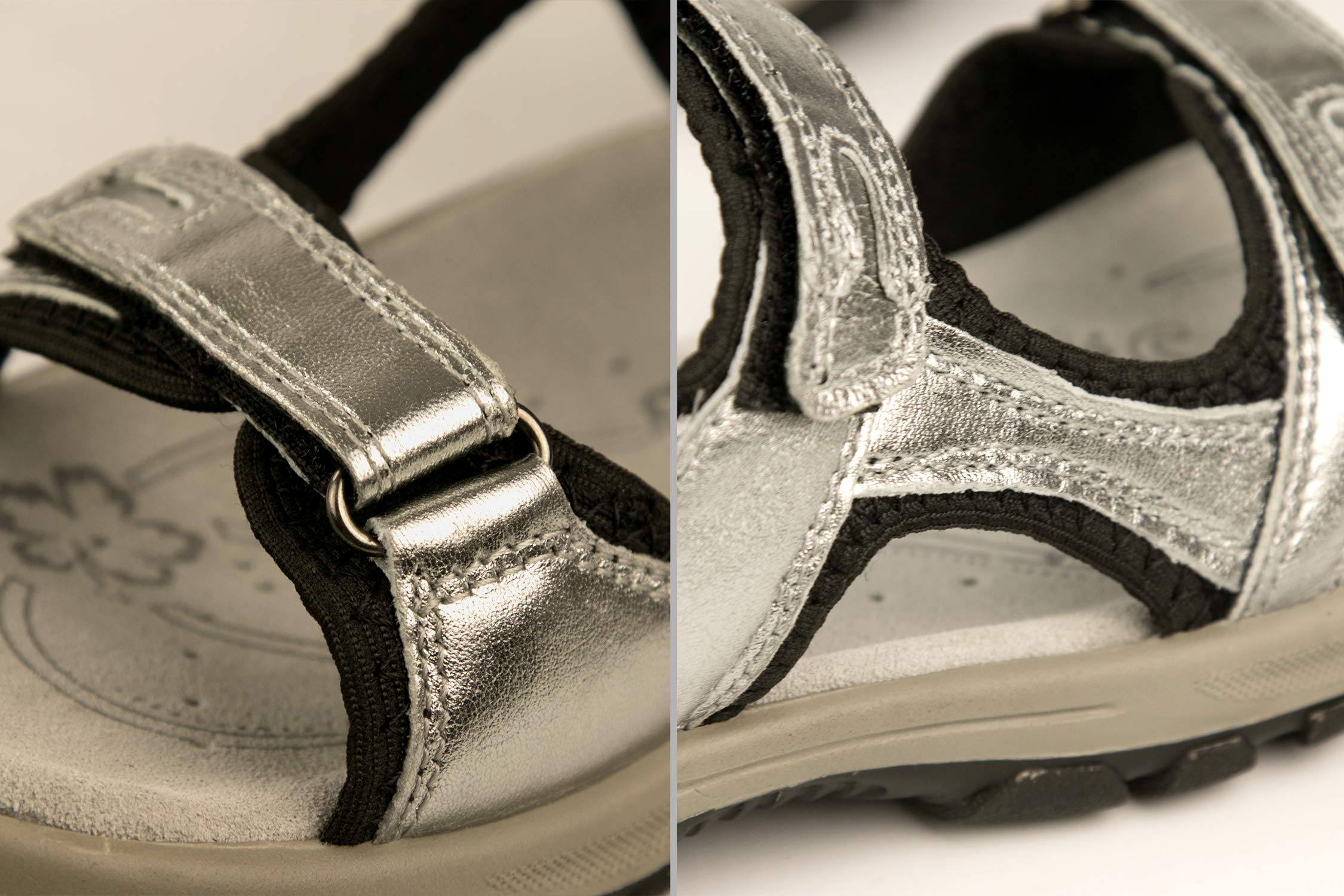 Zerimar Sandalia de Trekking para Mujer | Sandalias de Cuero Auténtico | Sandalias Deportivas Cómodas | Cierre Ajustable | Suela Antideslizante |Plata | Talla 37