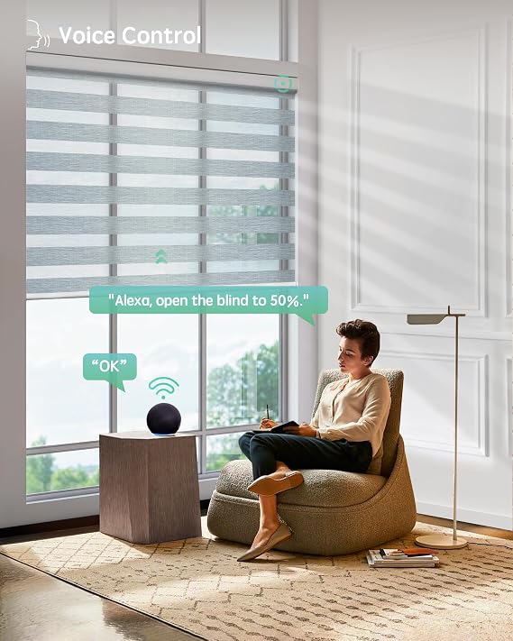 Yoolax Motorized Zebra Blinds with Remote, Voice Control, 32