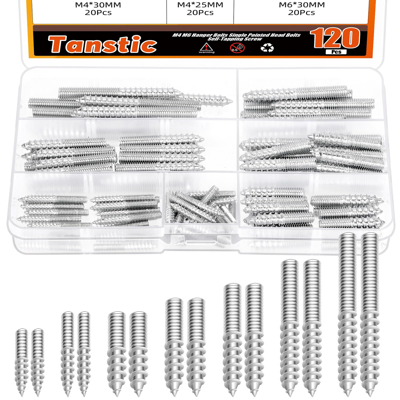 Tanstic 120Pcs M4 M6 Stockschrauben Doppelkopfschrauben Selb
