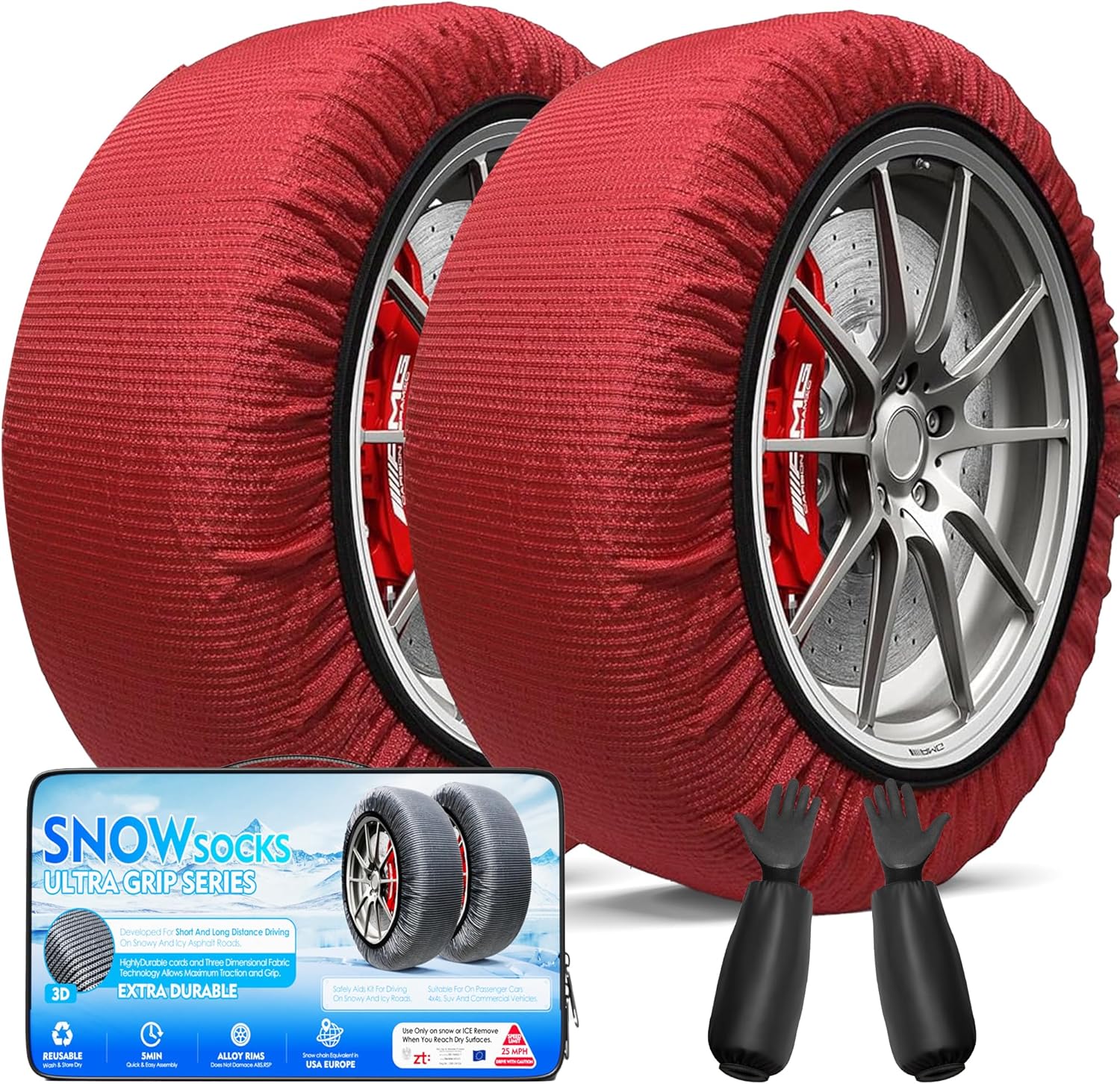 K-Musculo Snow Socks for Tires, Snow Socks Snow Chain for Car SUV Pickup Easy to Use, Ultimate Grip, Washable.100 KM Safely In The Snow, EU EN-16662-1 Certififed(2 PACKS)-XXL