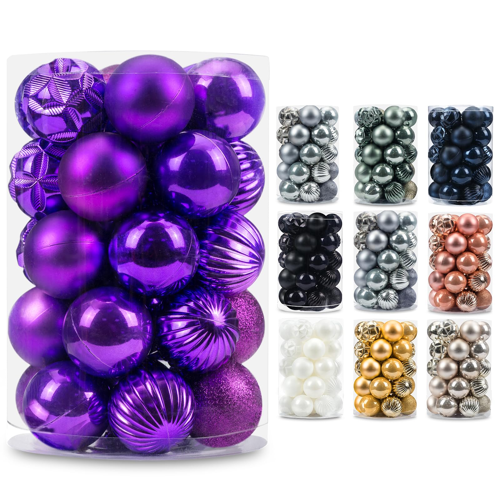 Boules de Noël violettes antichoc AMS mini suspensions 40 mm lot de 34 pour animaux et enfants
