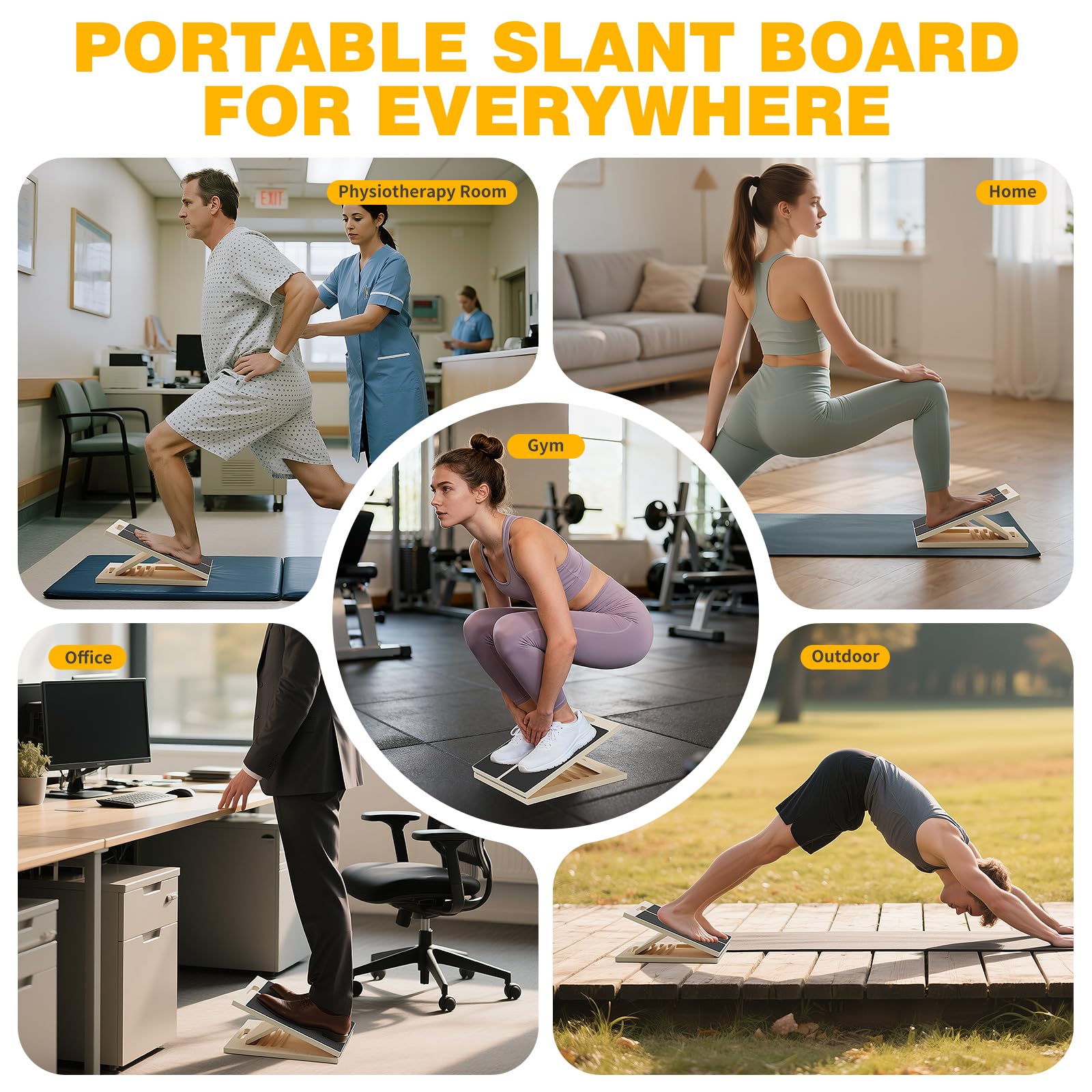 Slant Board for Calf Stretching, Adjustable Portable Wooden Board with 2 Resistance Bands & Training Poster,300 lbs Weight Capacity Calf Stretch Wedge for Legs, Knees & Flexibility Training