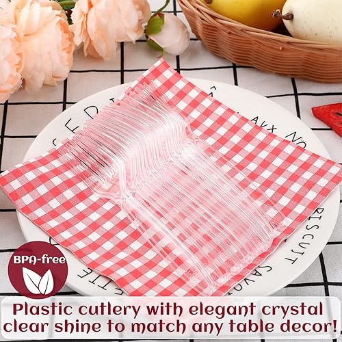 Miniatura 4 de 500 tenedores de plástico transparente de 5.8 pulgadas, resistentes y desechables, utensilios de plástico pesados para comidas diarias, bodas,
