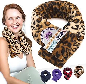 SunnyBay Microwave Heating Pad, Microwavable Heated Neck and Shoulder Wrap, Soothing Weighted Moist Heat or Ice Pack with Flaxseed and Lavender, 26x5 Inches, 2.5 lbs, Leopard