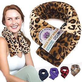 SunnyBay Microwave Heating Pad, Microwavable Heated Neck and Shoulder Wrap, Soothing Weighted Moist Heat or Ice Pack with Flaxseed and Lavender, 26x5 Inches, 2.5 lbs, Leopard