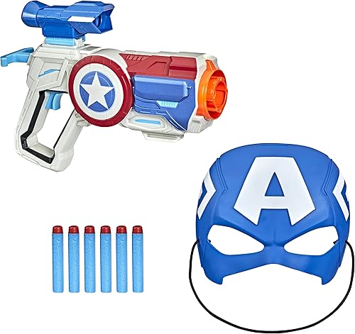 Nerf Marvel Avengers Capitán América Blaster y juego de máscara para niños a partir de 5 años