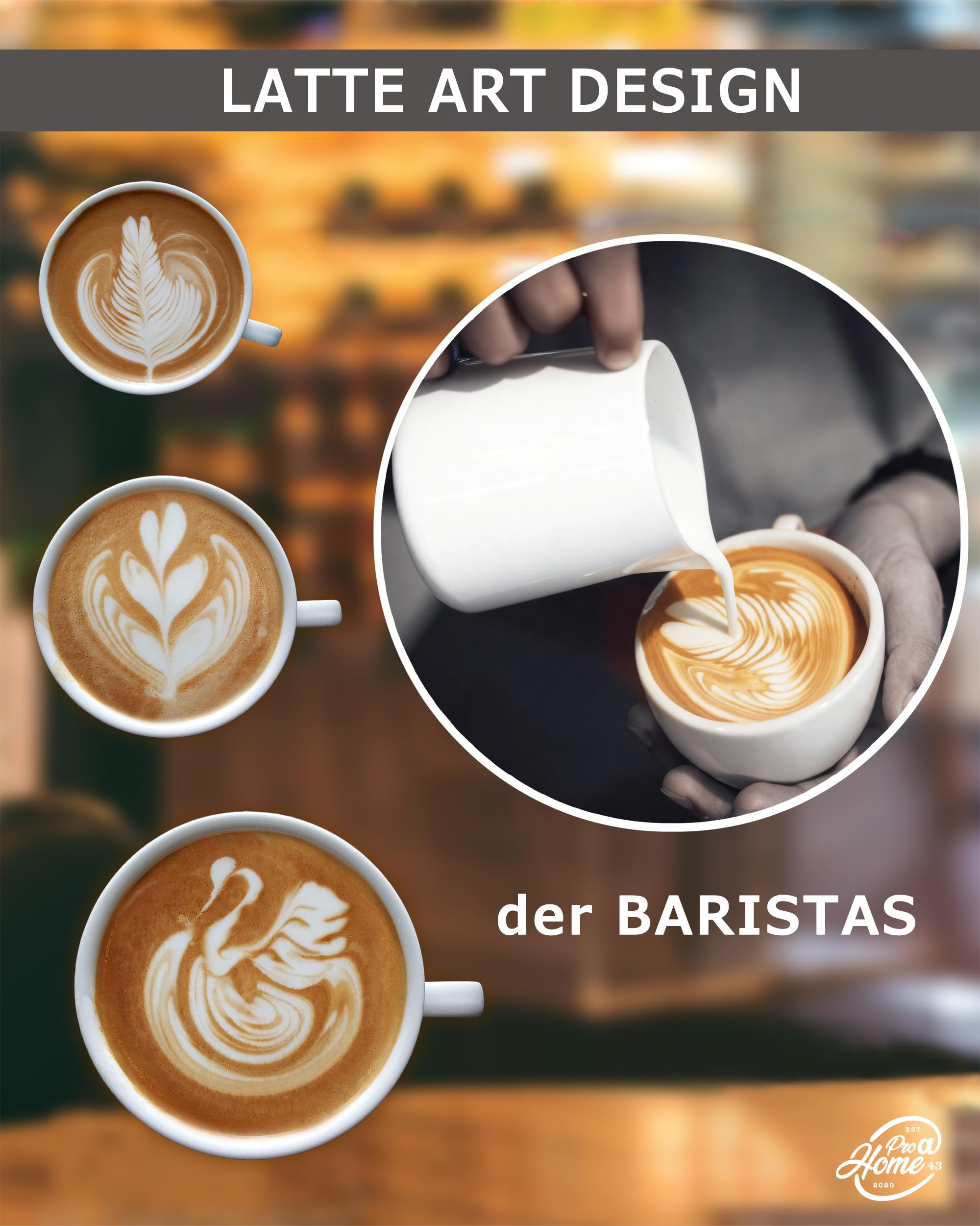 Barista Milchkännchen Edelstahl weiß 600ml (auch 350ml) inkl. Latte Art Stift/Milchschaumkännchen in Geschenkbox