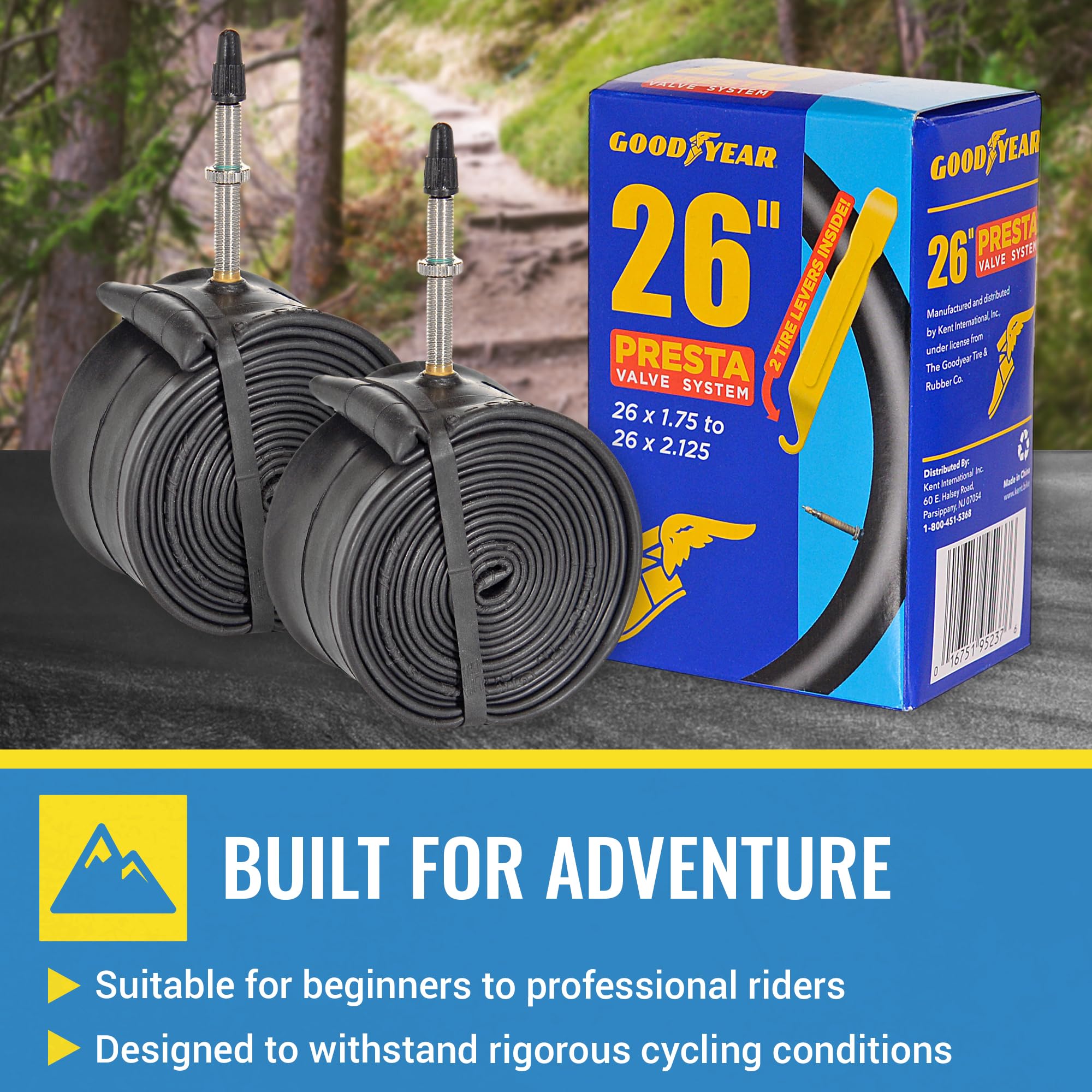 Goodyear Lot de 2 chambres à air de vélo avec valve Presta 48 mm avec caoutchouc butyle