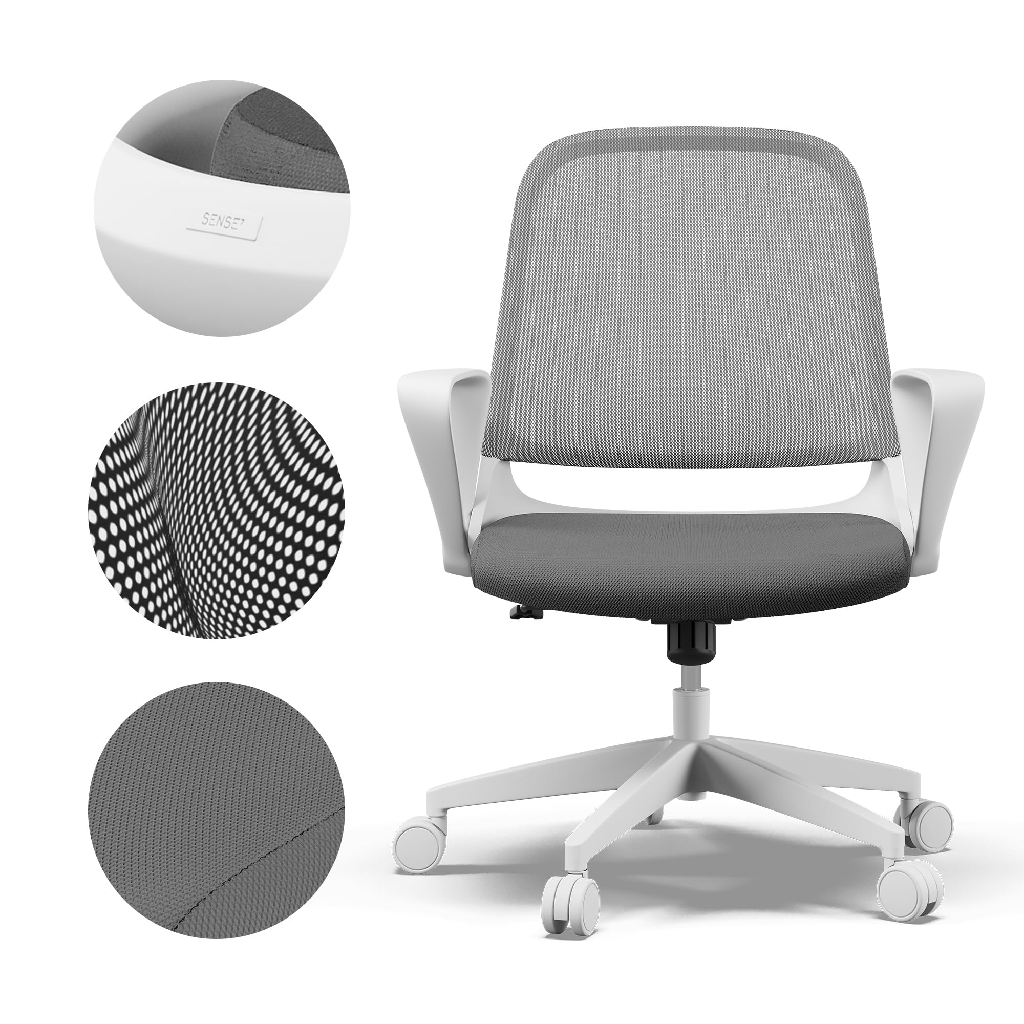 SENSE7 krzesło biurowe Sopty z funkcją przechylania, fotel biurowy z regulowanymi podłokietnikami, ergonomiczne krzesło komputerowe z oddychającą siatką, krzesło do biurka do 130 kg, z regulacją