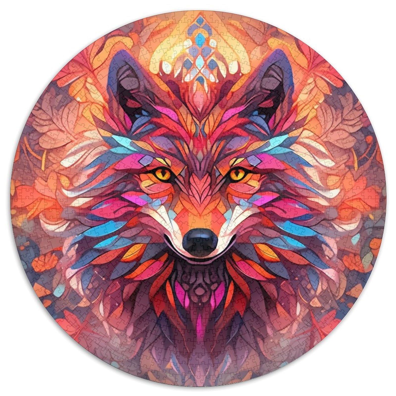 Wolf Cardboard Round Puzzles 1000 Piece Jigsaw Puzzles for Adults Challenging Brain Teaser for Teenagers,Family Fun Interactive Game 67.5x67.5cm