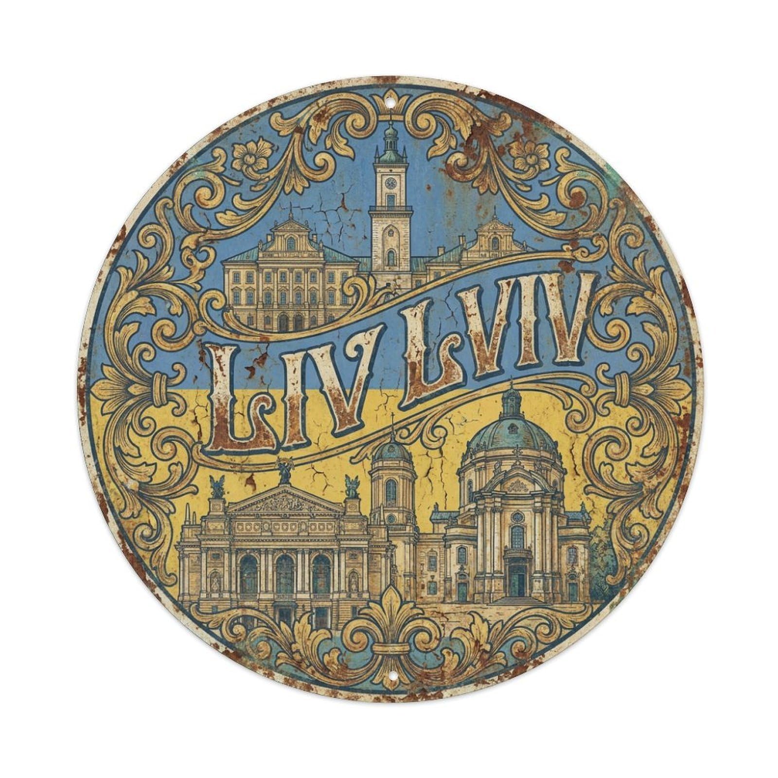 Vintage Travel Ukraine Lviv Metal Tin Sign