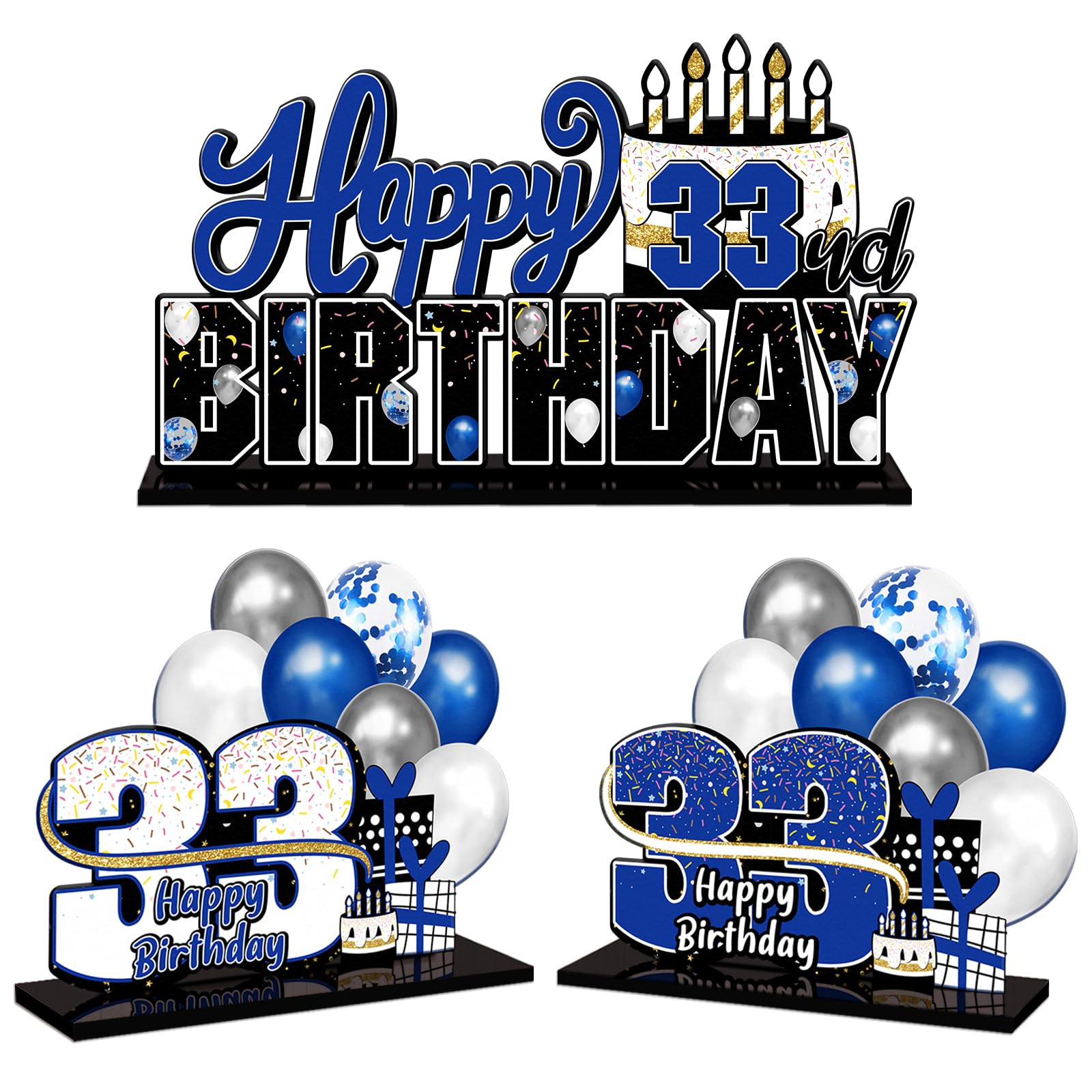 LINGTEER Happy 33rd Birthday Blue Acrylic Table Topper Centerpieces Set - Cheers to 33 Years Old Birthday 33rd Bday Party Gift Decorations.