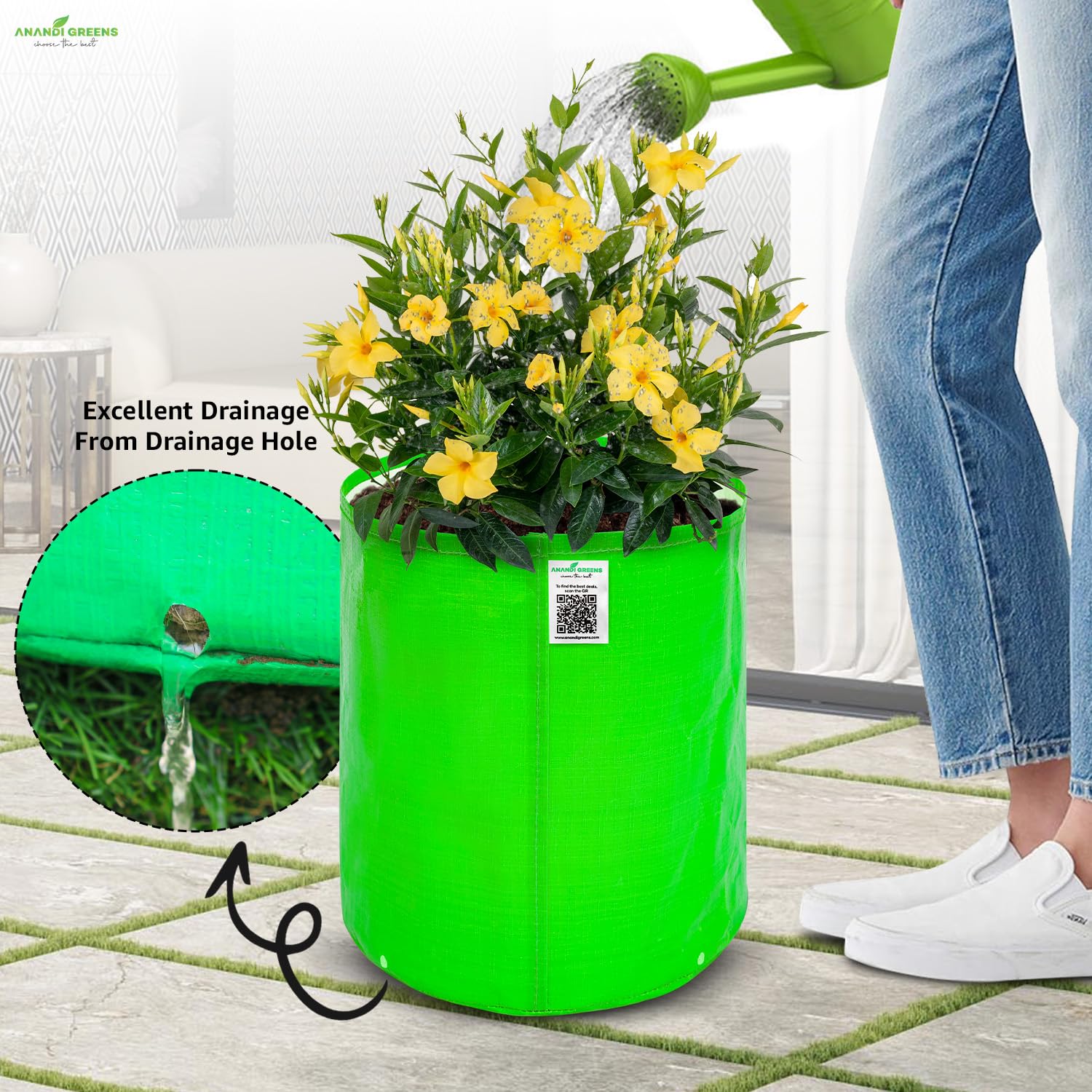 Anandi Green's HDPE Uv Protected 260 GSM Round Green Colour Plant Grow Bags Suitable for Terrace and Vegetable Gardening Size 12x15 Inch Pack of 4 Plant Bags 2
