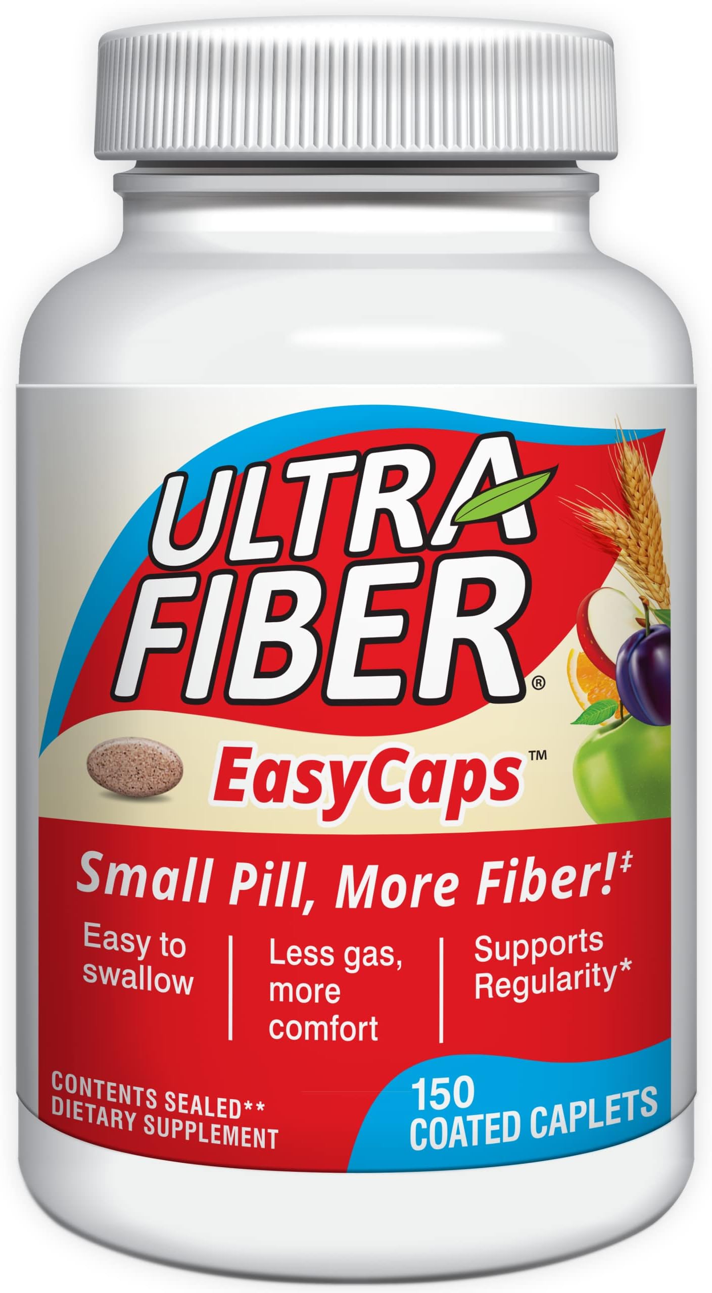 Ultra-Fiber Caplets - The Small Pill with More Fiber - Fiber Support for Regularity – 150ct