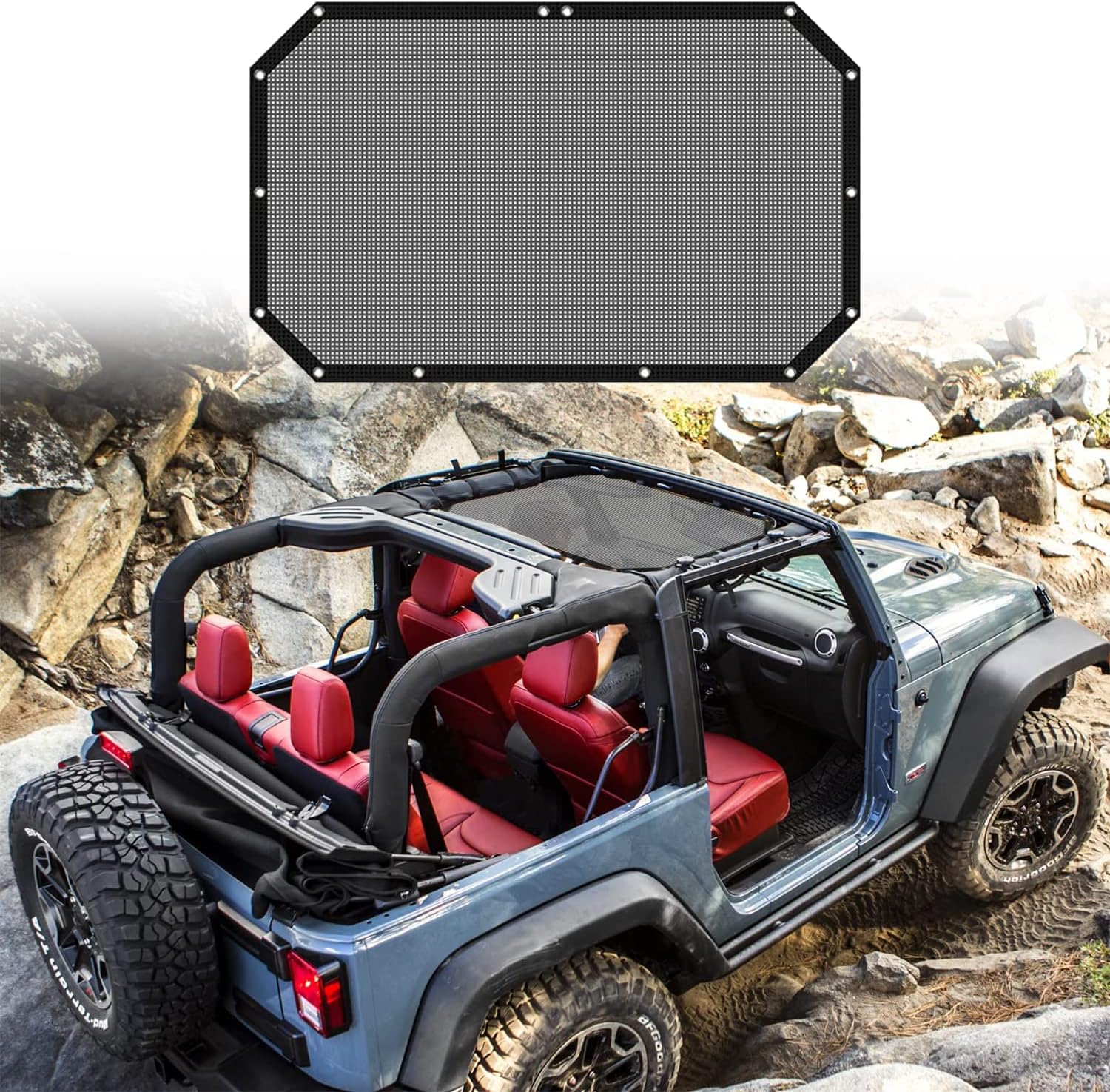 1997-2006 Jeep Accessory RT-TCZ Sunshade Mesh Bikini Top For Jeep Wrangler TJ 1997-2006 - UV Protection No-Drill Installation Jeep Sunroof Shade