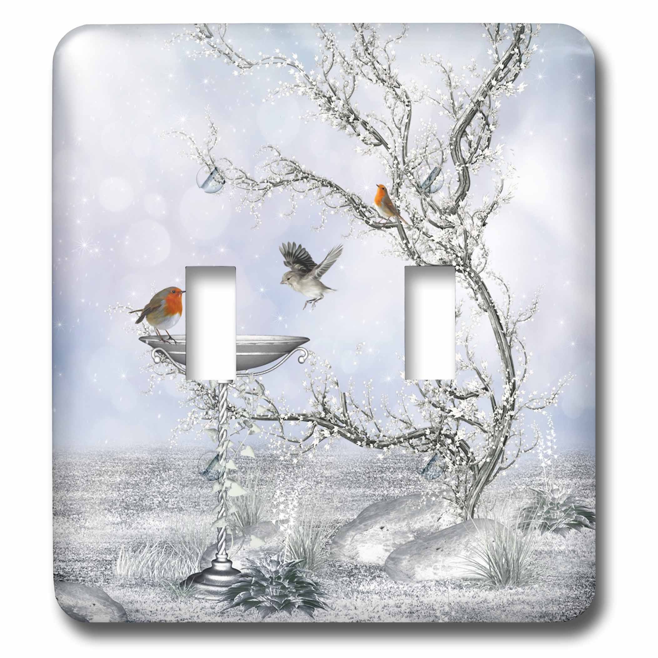 Interrupteur à baïonnette ultra fin motif oiseau et buisson glacé