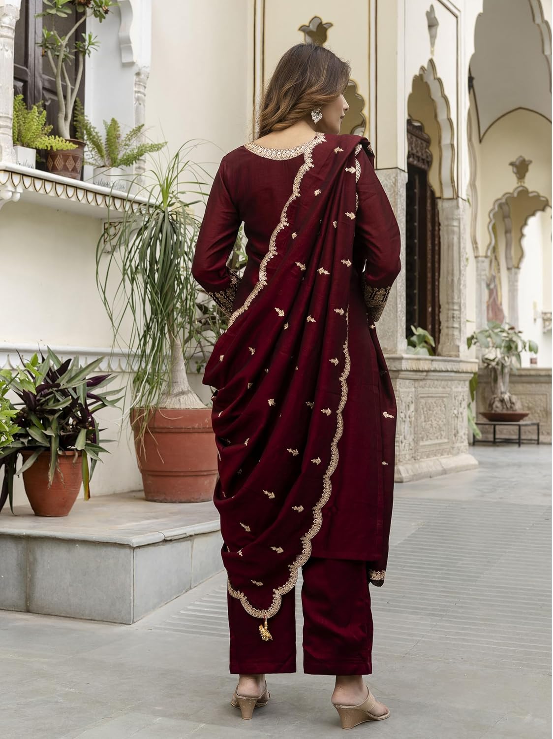 TRENDMALLS Women's Art Silk Embroidery Sequence work Kurta Pant Set with Dupatta Kurta Set for Women