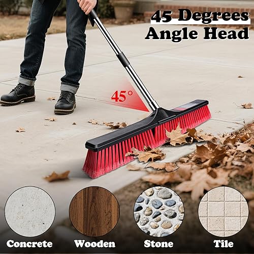 Miniatura 13 de MASTERTOP Escoba de empuje de 24 pulgadas para exteriores, escoba de jardín resistente con mango largo de 58 pulgadas y cerdas rígidas, escoba