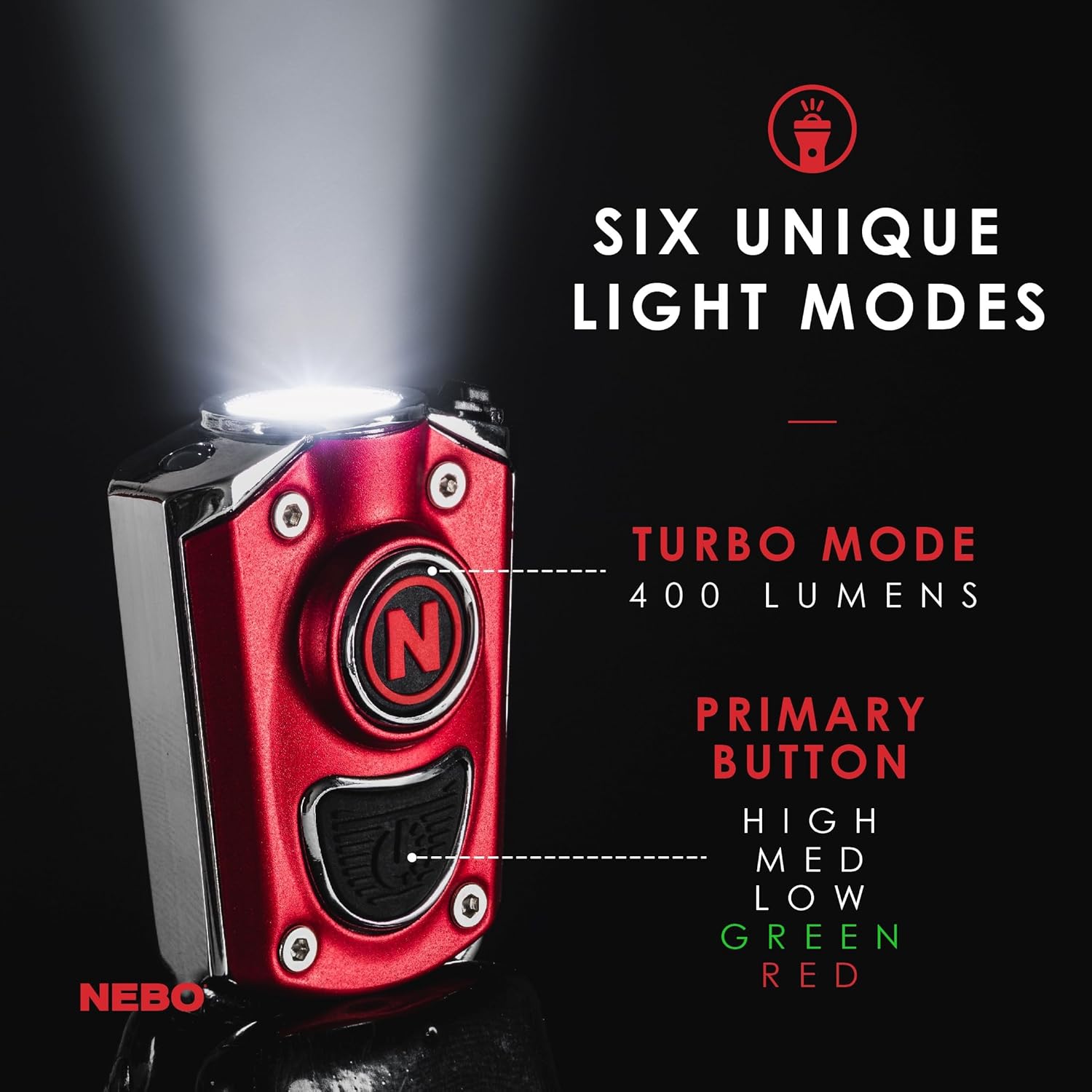 NEBO Mycro Rechargeable LED Keychain Light | Key Ring Flashlight Features 6 Light Modes,