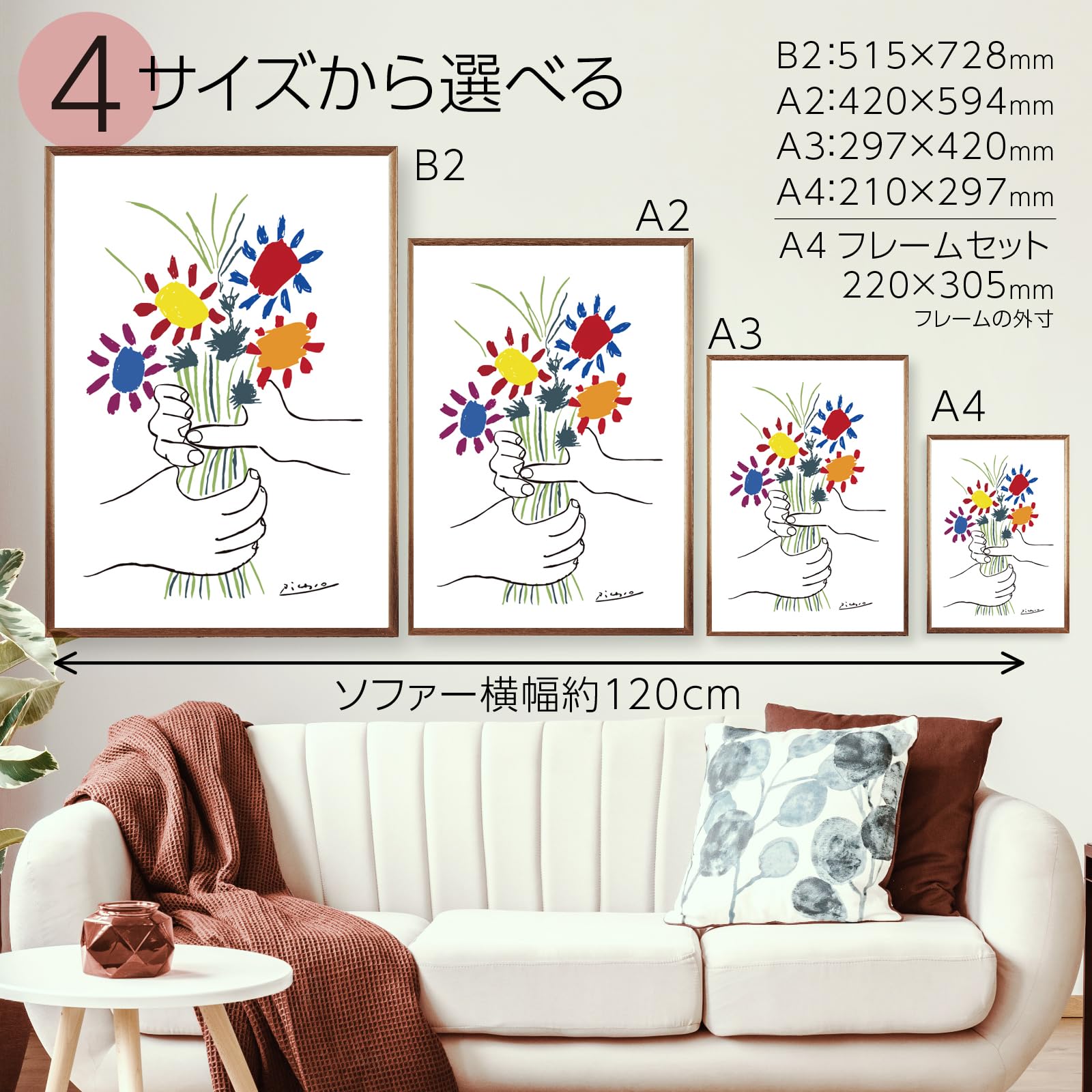 額縁付き】A2 ポスター ピカソ『Blending in Face』 額縁付き】A2