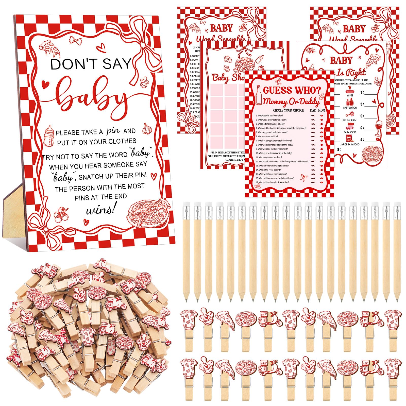 Patelai 321 Pcs Baby Shower Games Supplies, Pizza