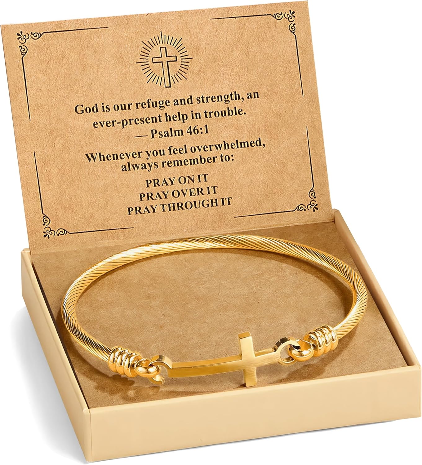 Christian Bracelet for Women, Stainless Steel Cross Bracelet with Faith Card, Inspirational Gifts for Women, Friendship, Birthday, Christmas, or Thanksgiving Gift Box