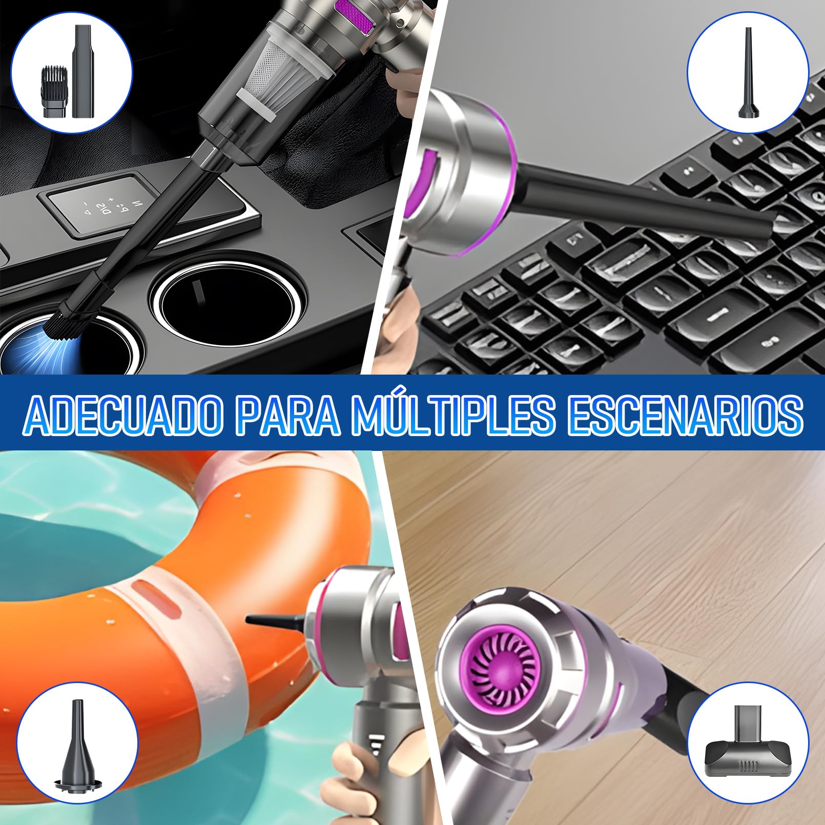 Aspirador 4 en 1 de Mano inalámbrico: Aspirador para Coche, Mini Aspirador con succión Fuerte de 22000 Pa, soplador de Polvo. Se Puede Utilizar Tanto en el hogar como en el Coche — view 4