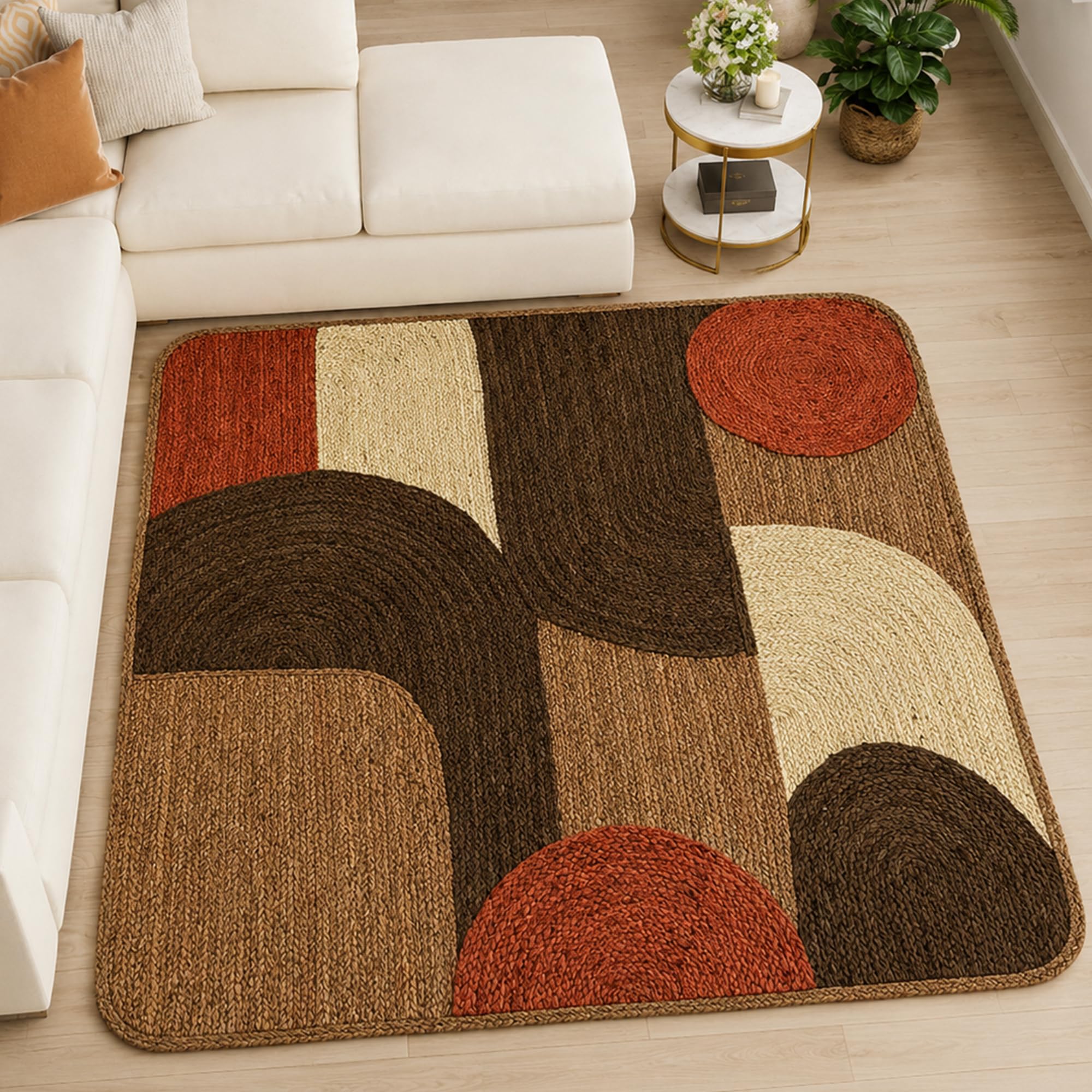Tapis en jute épais 1,2 m carré pour protéger et décorer la chambre