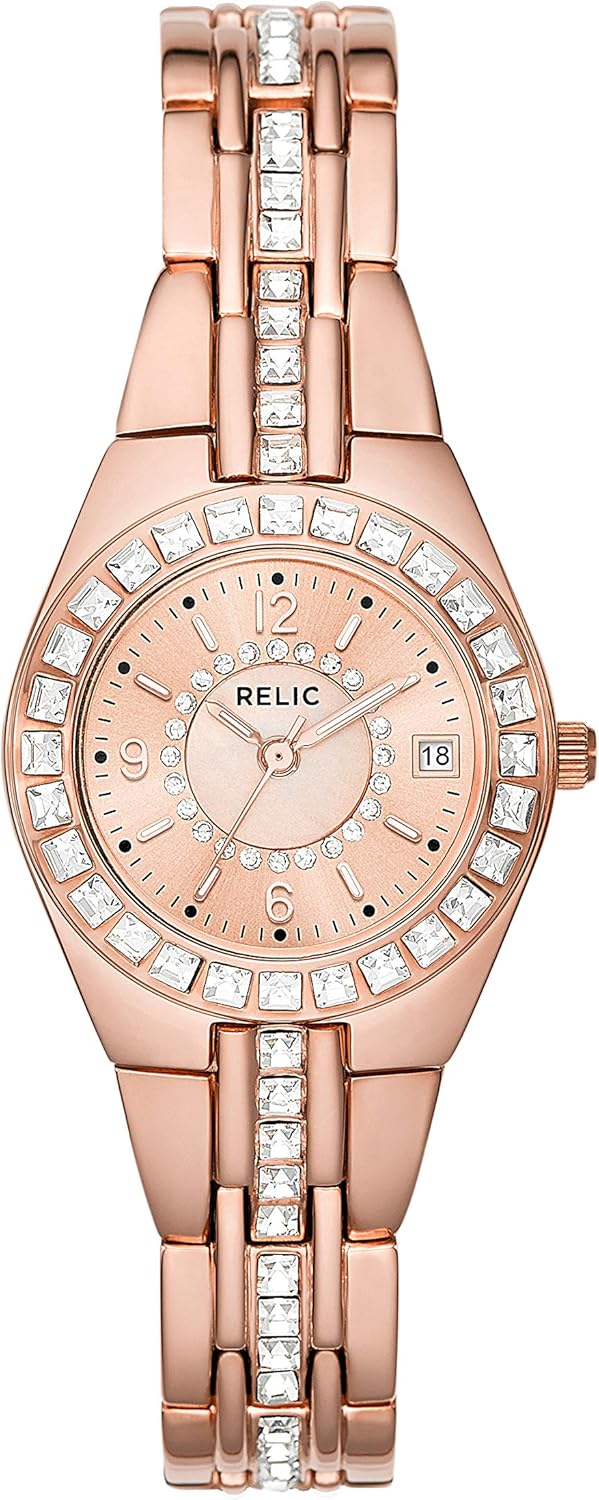 Amazon Com Relic By Fossil Women S Queen S Court Quartz Stainless Steel Dress Watch Color Rose Gold Tone Model Zr12163 Clothing Shoes Jewelry