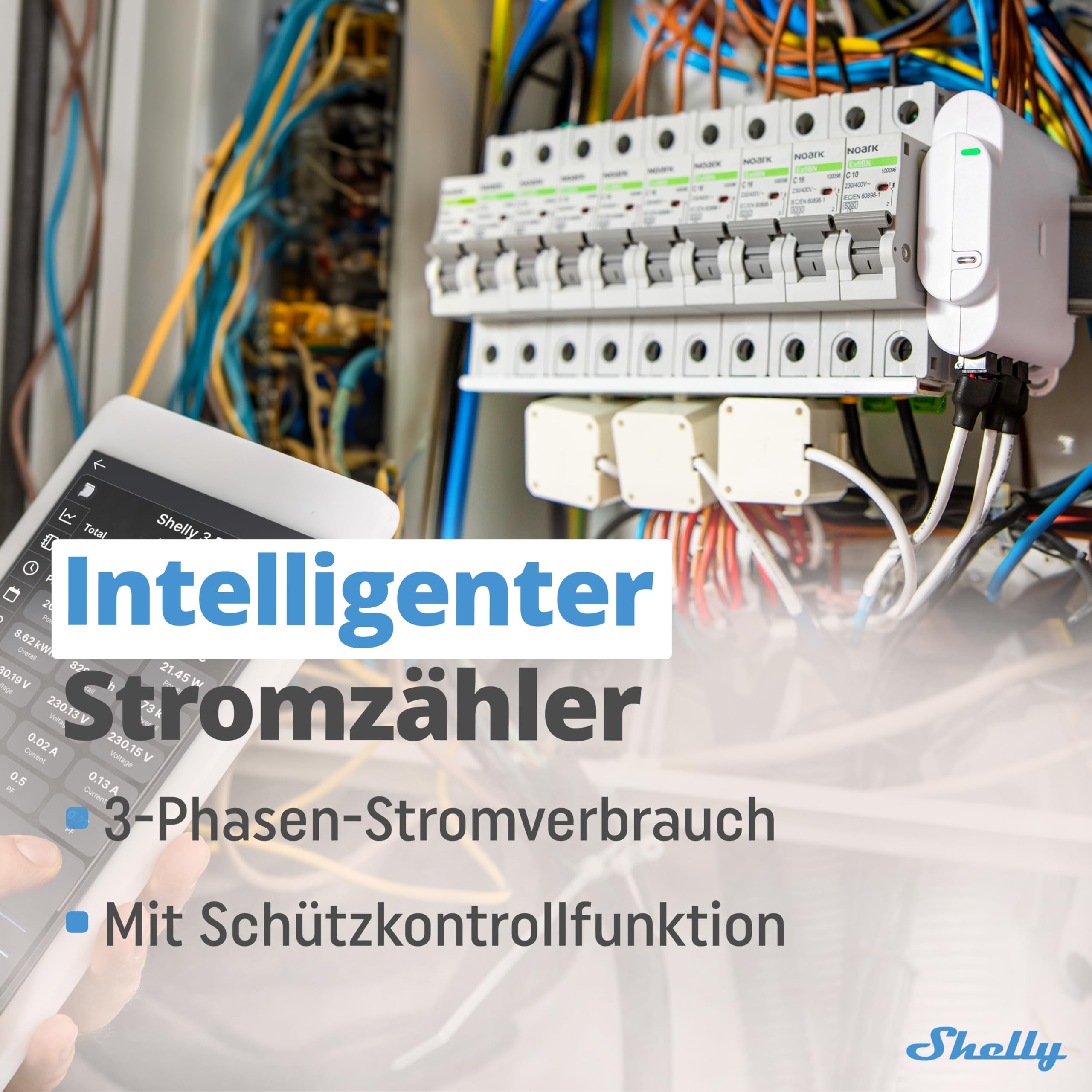 Shelly 3EM | Wlan-gesteuerter intelligenter 3 Kanal Relaisschalter mit Energiemessung und Schützsteuerung | Alexa & Google Home kompatibel | iOS Android App | Kein Hub erforderlich | Stromüberwachung
