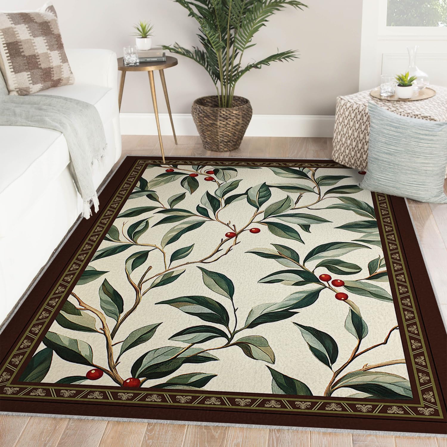 100x150 Tapis Feuilles botaniques Design Moderne Lavable