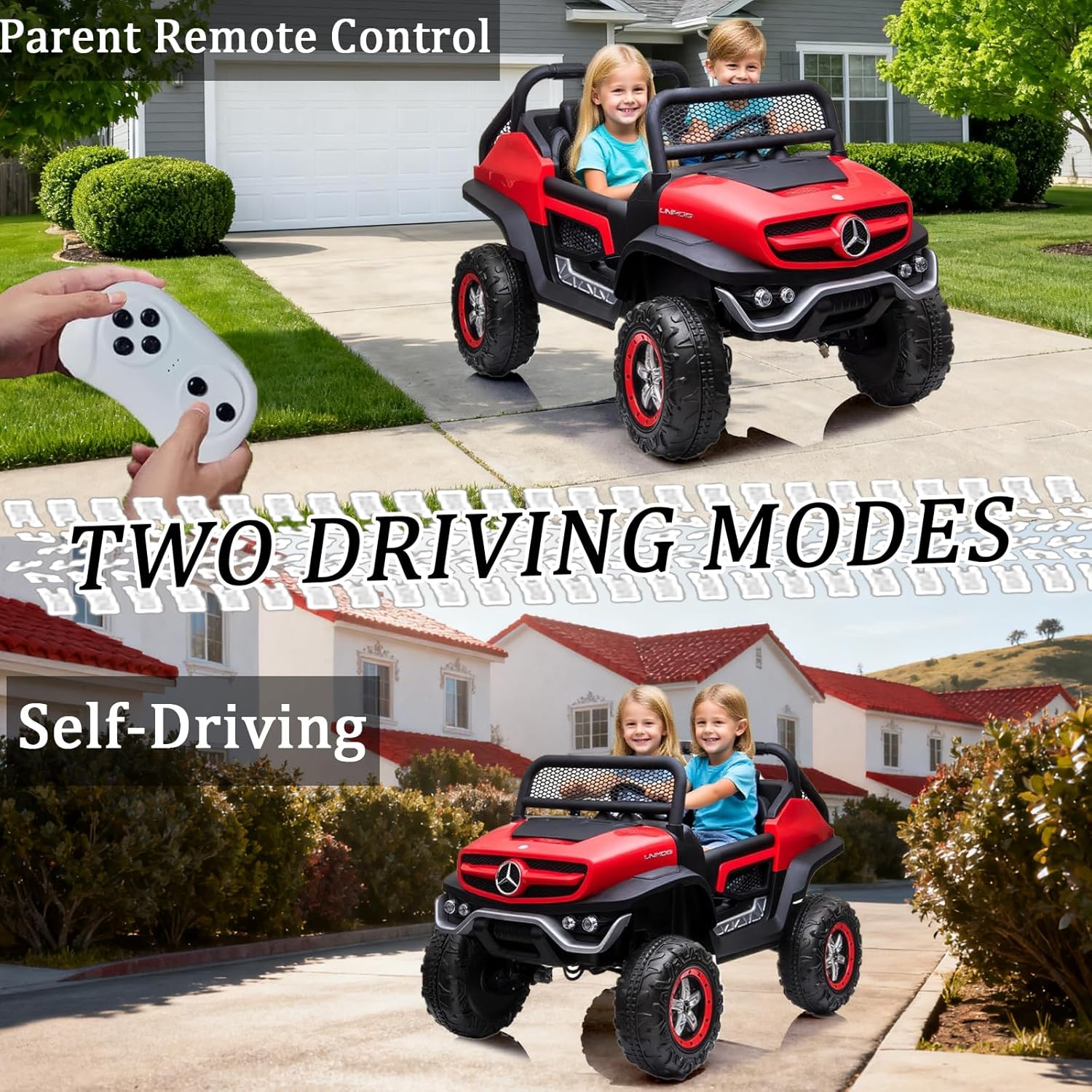 24V 4WD 2-Seater Kids Ride on Toy Car W/Parents Remote Control, Licensed Benz Unimog 4x4 Electric Vehicle Side by Side Kids UTV with Music Play, Bluetooth, Outdoor for Boys and Girls, Pink