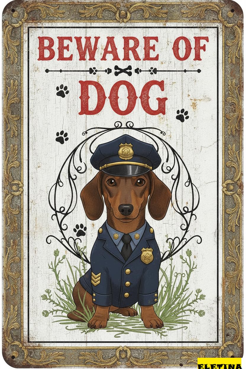 Beware Funny Guard Dog Tin Sign, 8x12 Inch Yard Decor