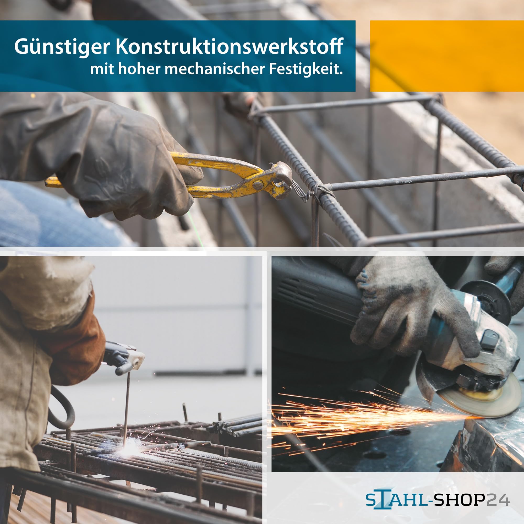 Stahl-Shop24-13x Baustahl Ø 8 mm 2000 mm - Gerippter Betonstahl nach DIN 488 - Moniereisen für Fundament & Estrich - Bewehrungsstahl für Bauprojekte - Verzinkbar & hochfeste Qualität