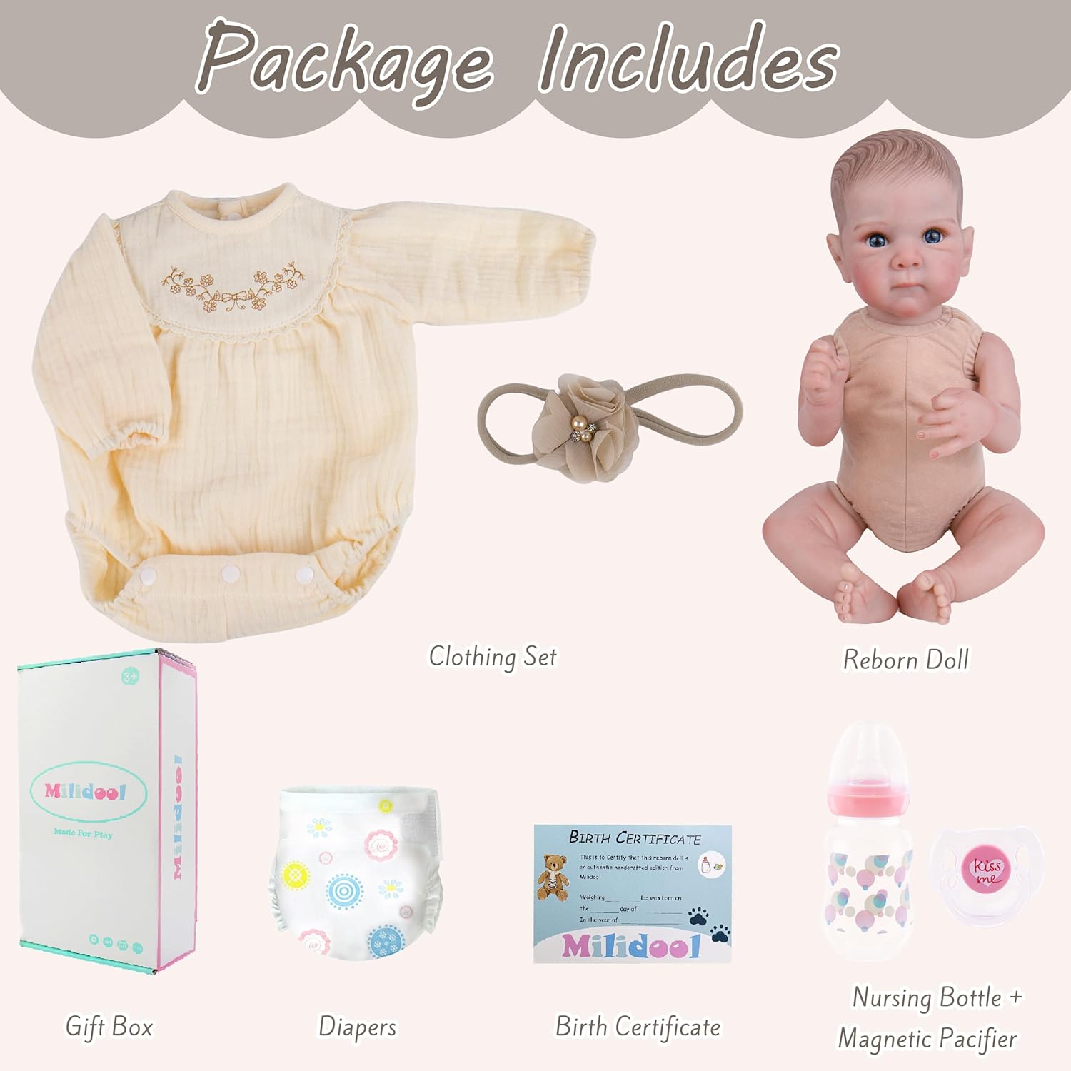 Milidool Realistic Reborn Baby Dolls - 20 Inch Cute Lifelike Real Life Baby Dolls Newborn Baby Dolls Girl Soft Cloth Body with Accessories for 3+ Year Old Girls Gifts